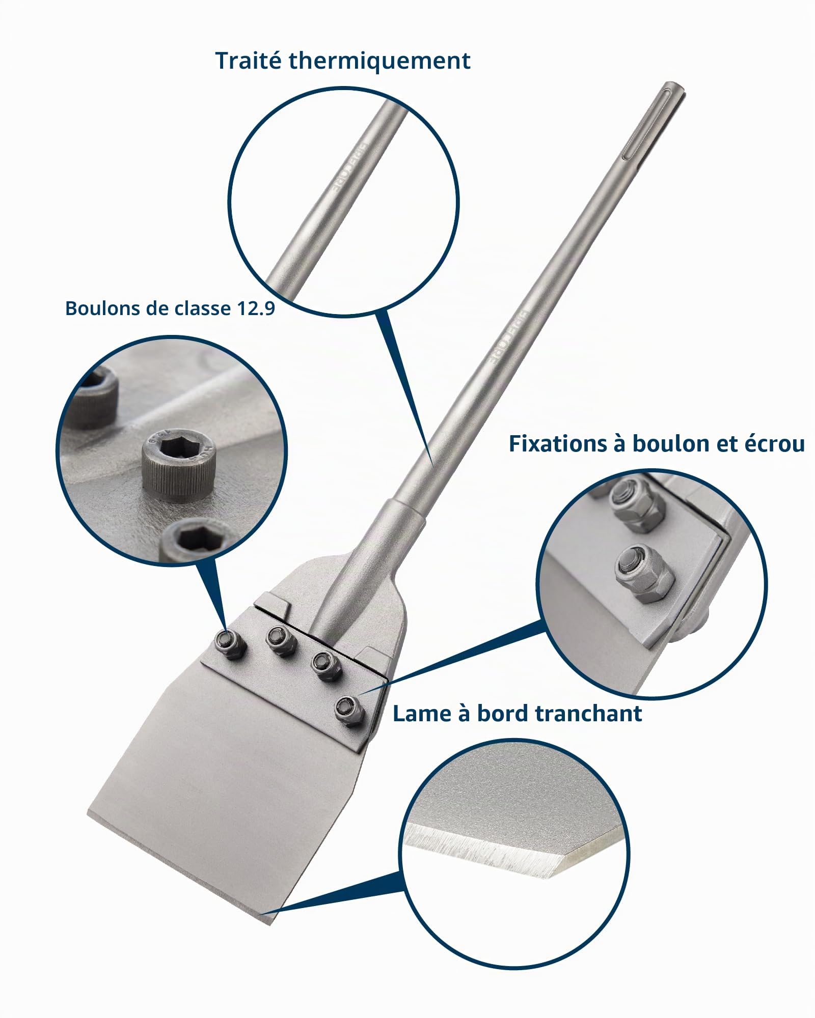 Firecore Plat Burin pour Berforateur Burineur SDS MAX,Grattoir Sol SDS 150mm×635mm avec 4 Boulons et écrous,Burin sds max pour Enlever L'Adhésif Carrelage et Sol, Moquette, Linoléum