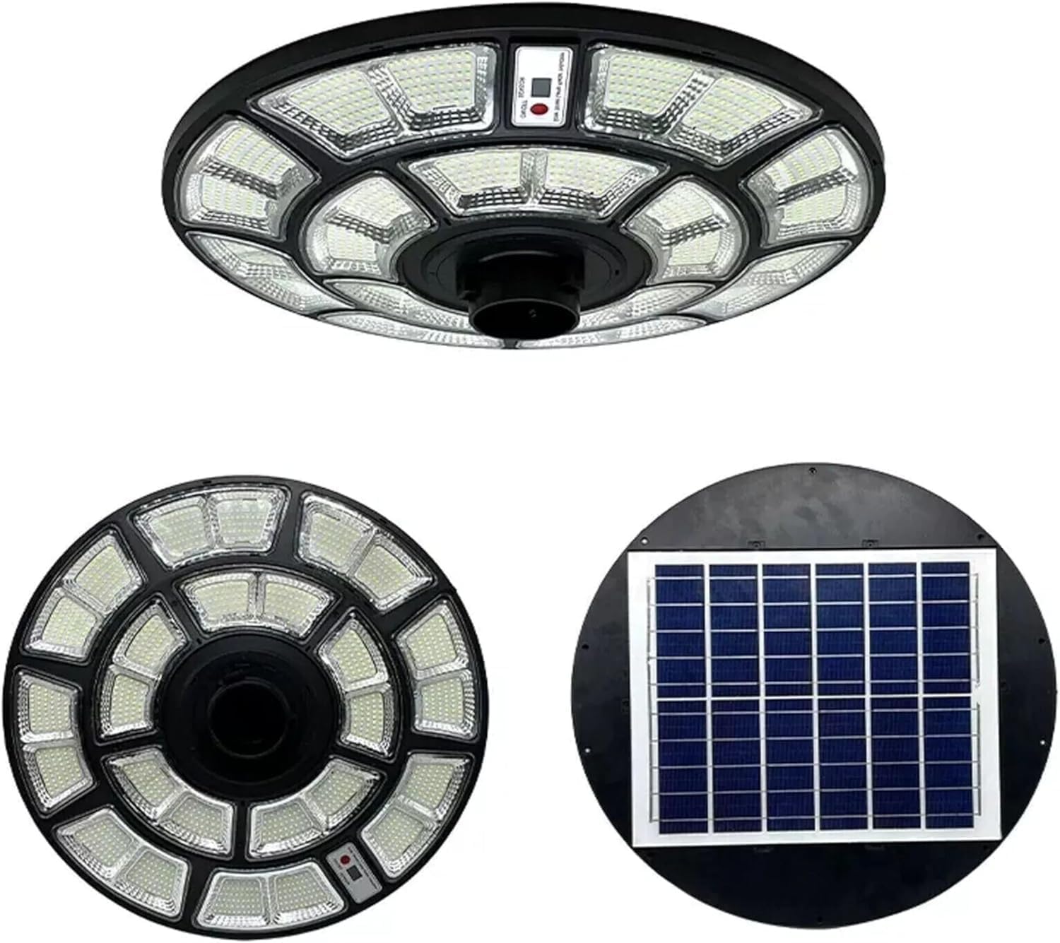 Generico Lampione Solare Esterno 2000 Watt, LED Stradale Giardino UFO con Telecomando, Sensore Movimento, Crepuscolare, IP66, Luce Fredda, Faretto Solare Alta Efficienza