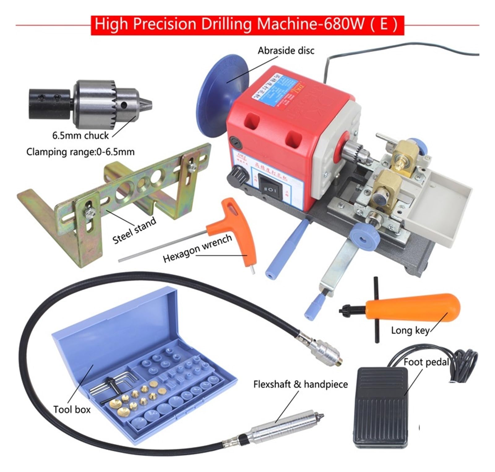 Perceuse de Perles en Pierre Rouge, équipements de Fabrication de Bijoux, Outils de Polissage de Perles, Machine de perçage d'ambre puissante de 680W(680W Group E)
