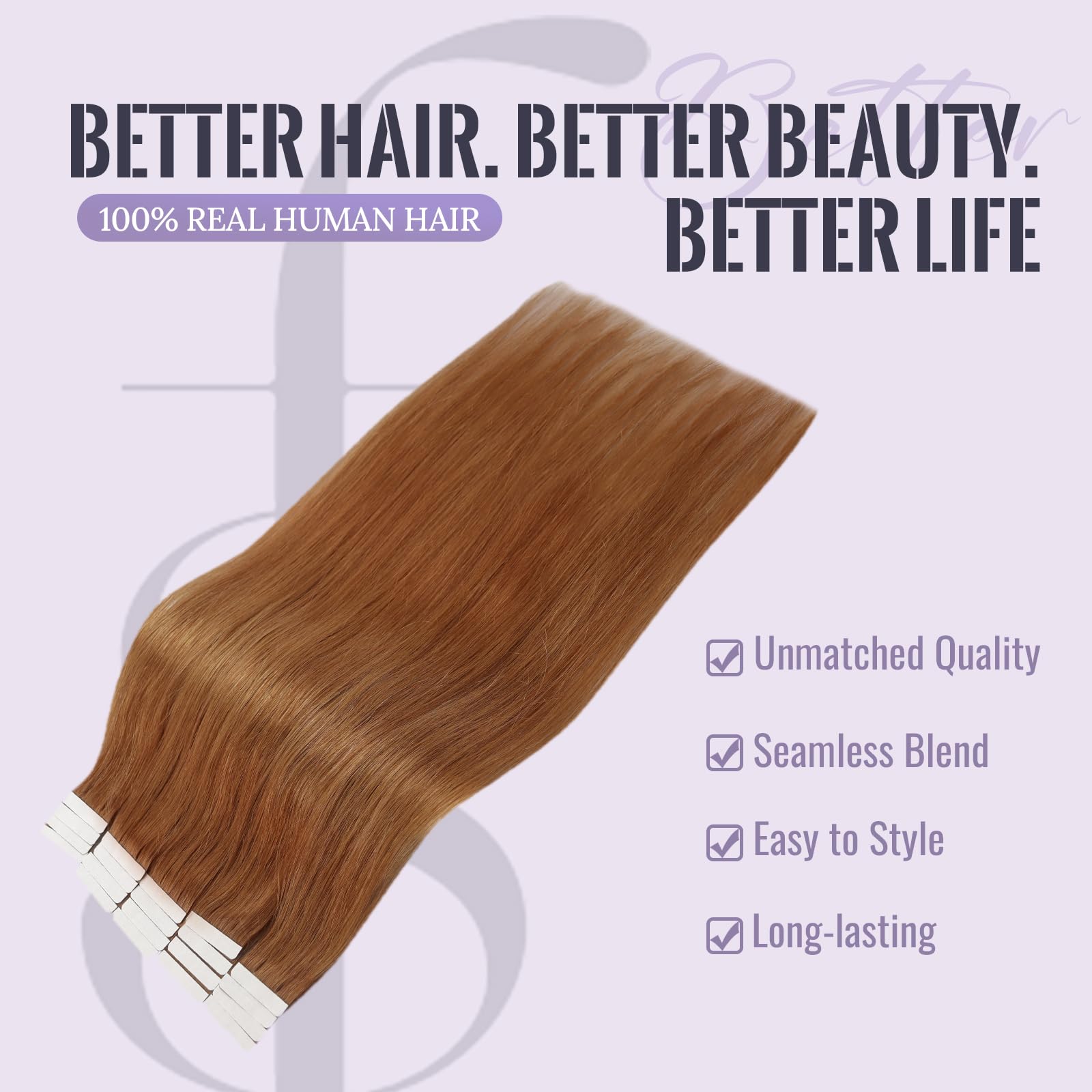 Fshine Extension Capelli Veri Biadesivo Rame Extension Naturale Marrone Rosso Capelli Adesive Extension 50g 50CM 20Pcs Extension Invisibili Biadesive Capelli Lisci Extension Tape Remy 330