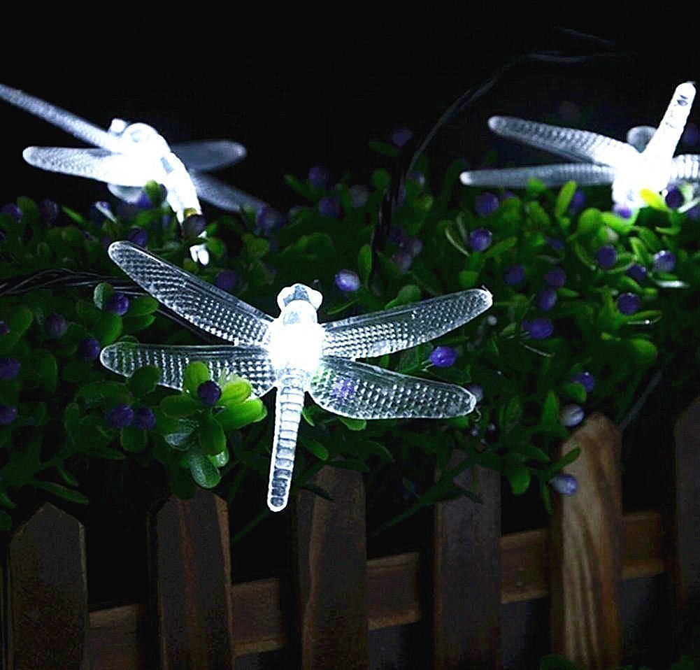 Dragonfly Solarne łańcuchy świetlne na zewnątrz, 6 m, 30 diod LED, wodoodporne, dekoracyjne oświetlenie do użytku wewnątrz i na zewnątrz, do domu, ogrodu, trawnika, na patio, przyjęcie i