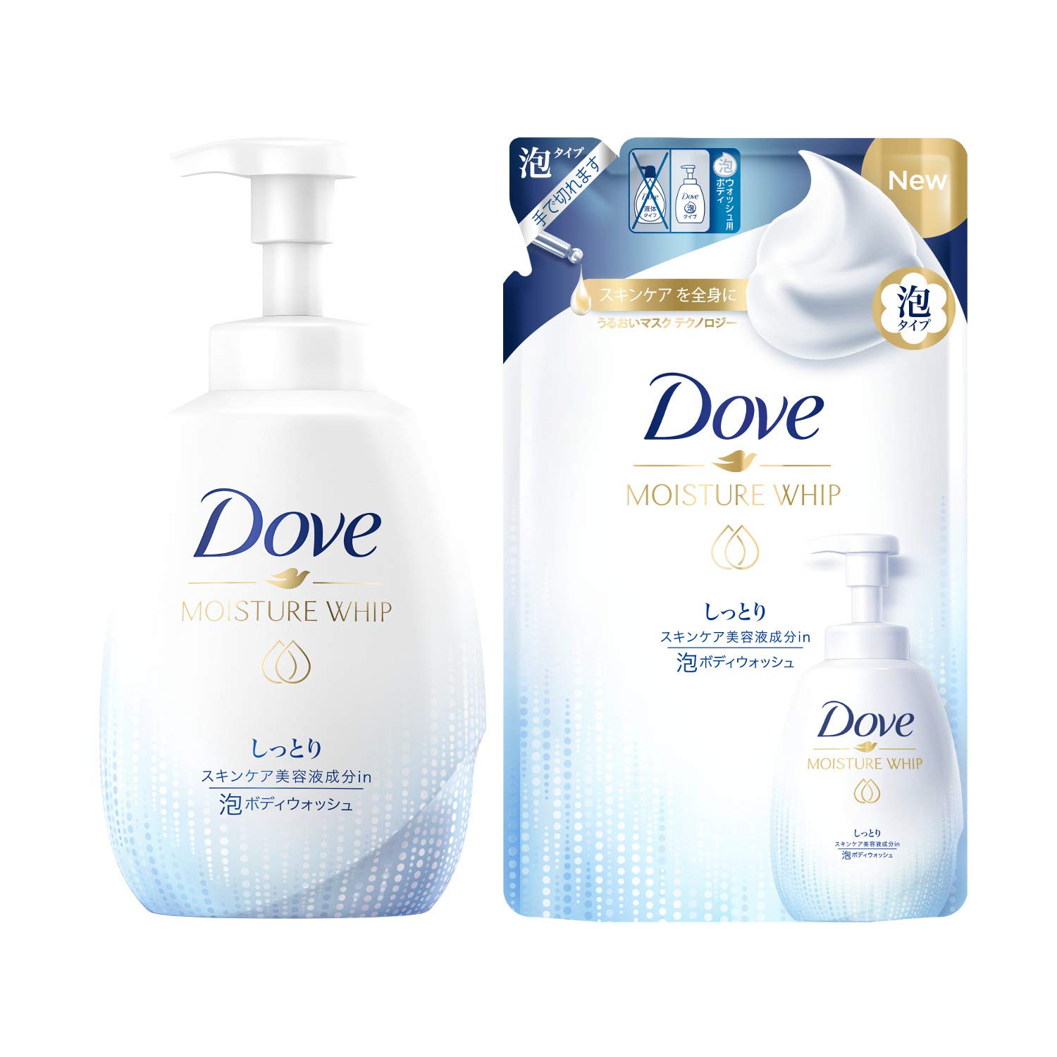 Dove(ダヴ) うるおいホイップ 泡ボディウォッシュ しっとり ポンプ+つめかえ用 ボディソープ 540g+430g  ボディーソープ フローラルソープの香り ドラッグストア