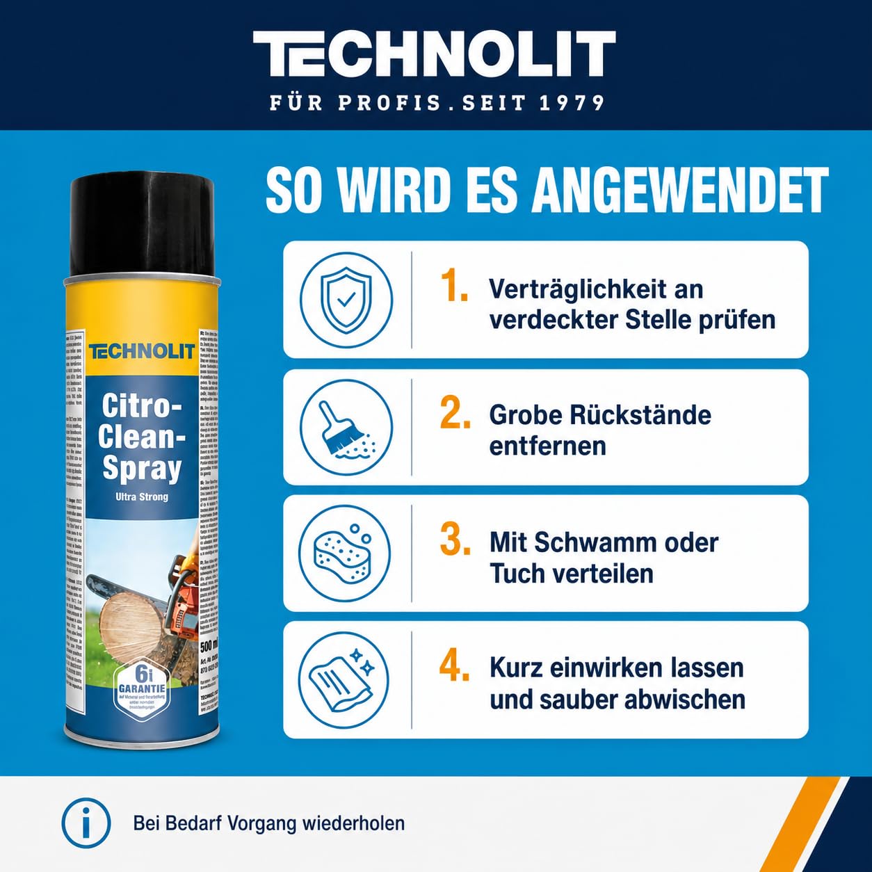 TECHNOLIT Citro Clean Spray Ultra Strong 3x 500 ml | Orangenreiniger Set | Universalreiniger gegen Fett, Klebstoff & Harz | Ohne Silikon | Ideal für Metallbau, Gastronomie, Kfz & Werkstatt