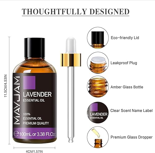 Miniatura 6 de MAYJAM - Aceite esencial de lavanda de 3.4 fl oz, aceites esenciales puros para el cuidado de la piel, difusores, masaje, aceite de lavanda para