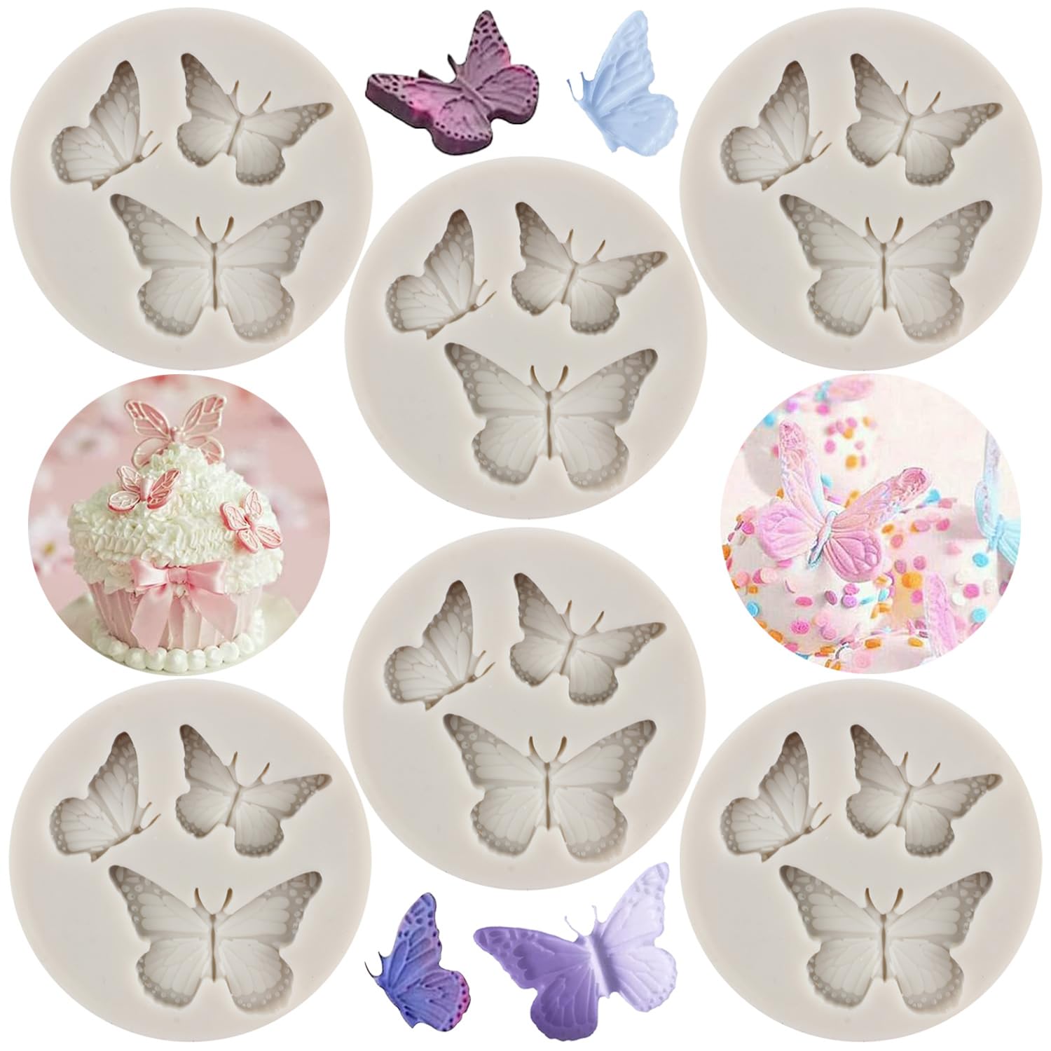Set Di 5 Stampi In Silicone Per Torta: Farfalle E Uccelli 3D, Per Fondente, Cioccolato, Zucchero E Argilla - 3