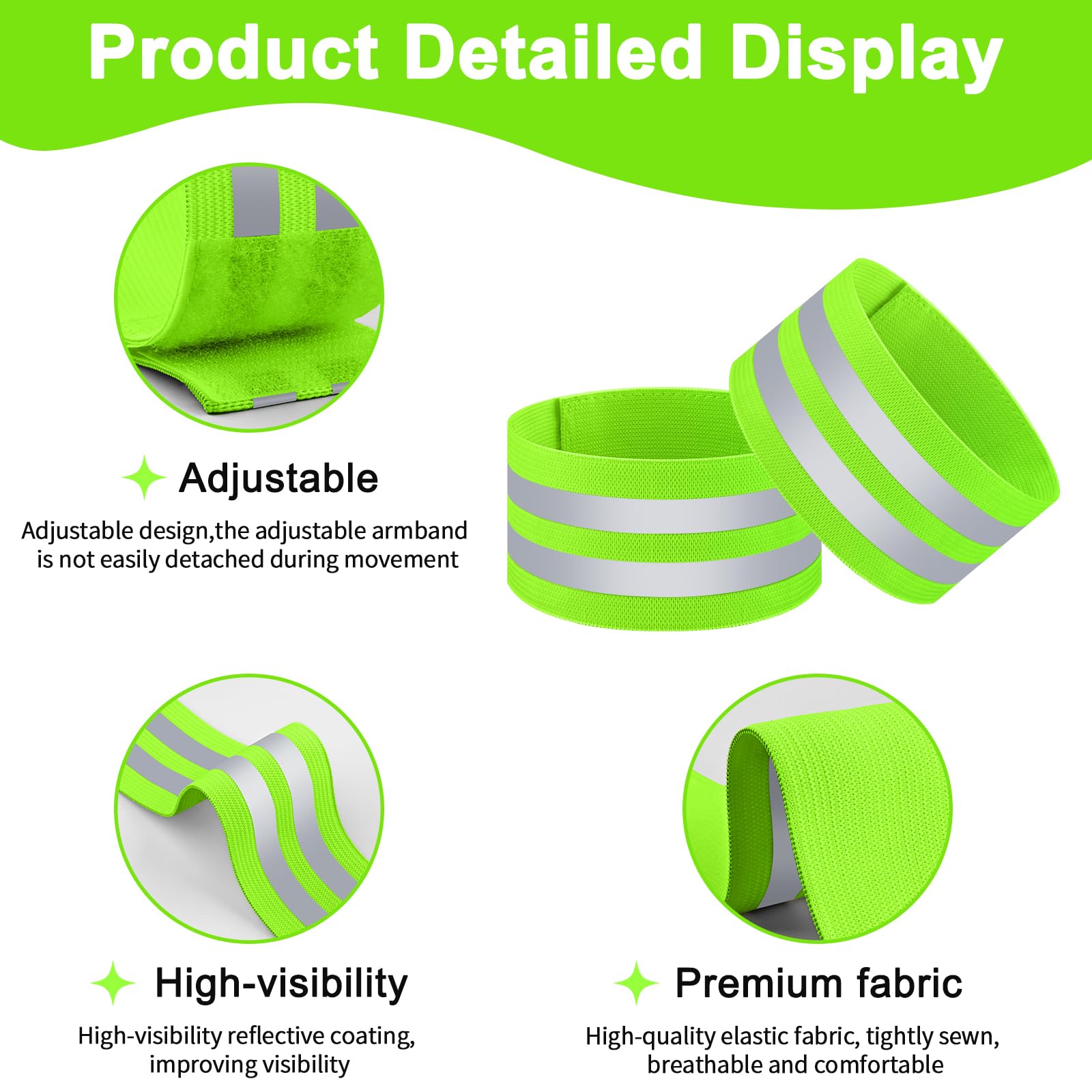 4 Pack High Visibility Reflective Armbands - Elastic Adjustable Bands for Running, Cycling, Walking - Night Safety Wristbands & Ankle Bands with Reflective Strips - 3