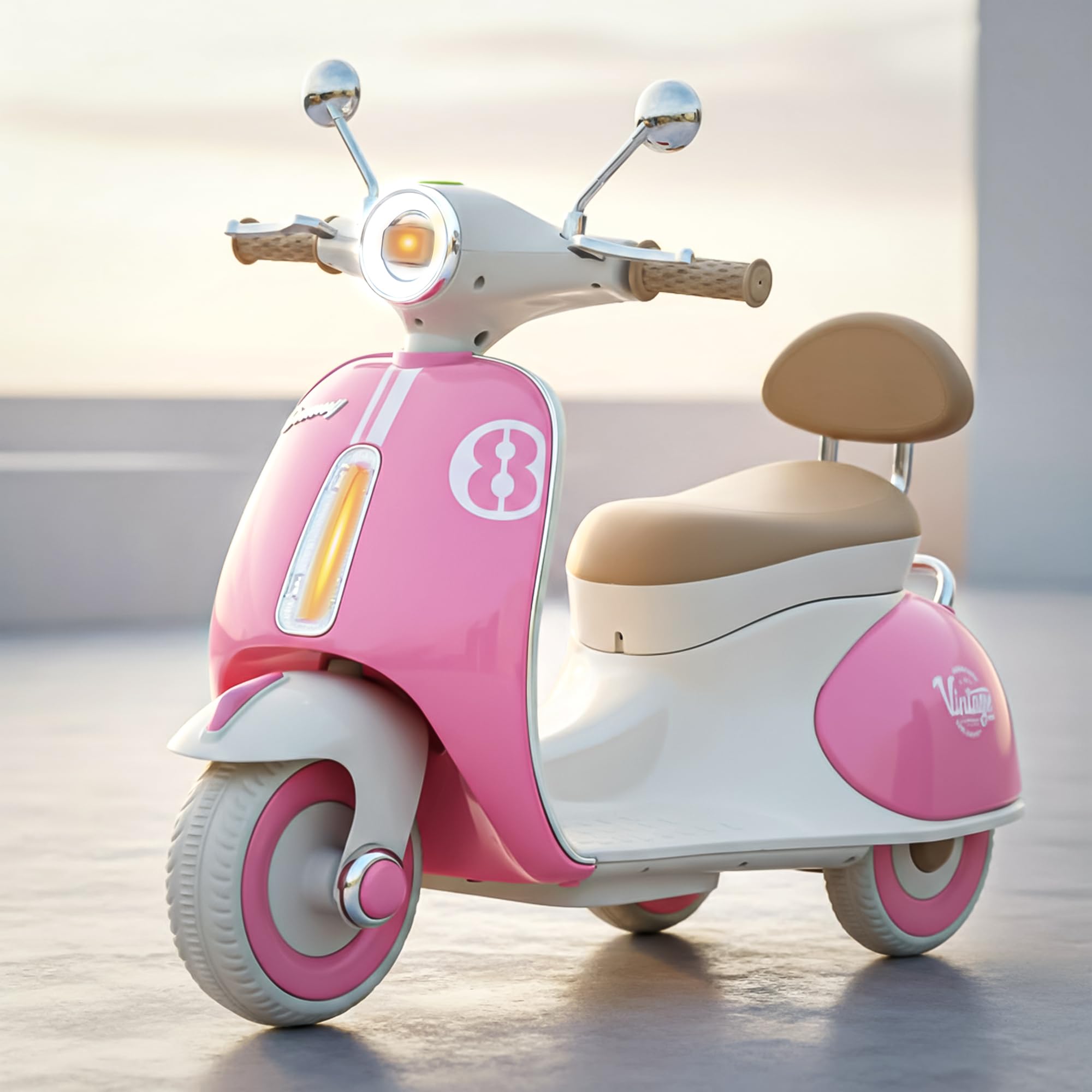 Baybee Vintage Battery Operated Bike for Kids, Ride on Toys Kid Scooty with Light & Music | Baby Rechargeable Battery Bike | Electric Bike for Kids to Drive 2 to 6 Years Boys Girl (Pink)