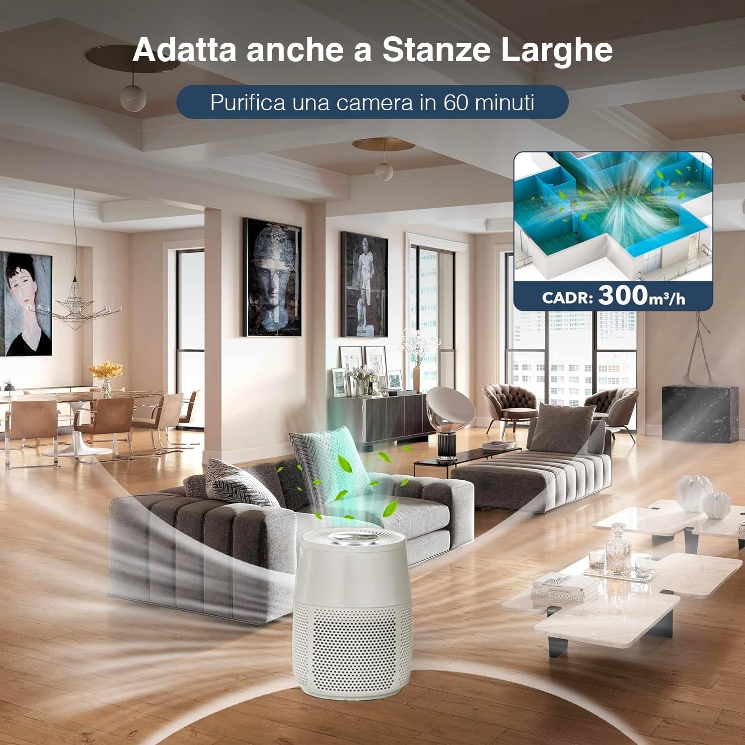 Avilia - Purificatore d’Aria 3 in 1 con Filtro HEPA e Ioni Plasma per Assorbi Odori per Ambienti, Contro Polline e Allergeni, Neutralizza Fumo, Muffa e Odori in Cucina, Modalità Notte Silenziosa