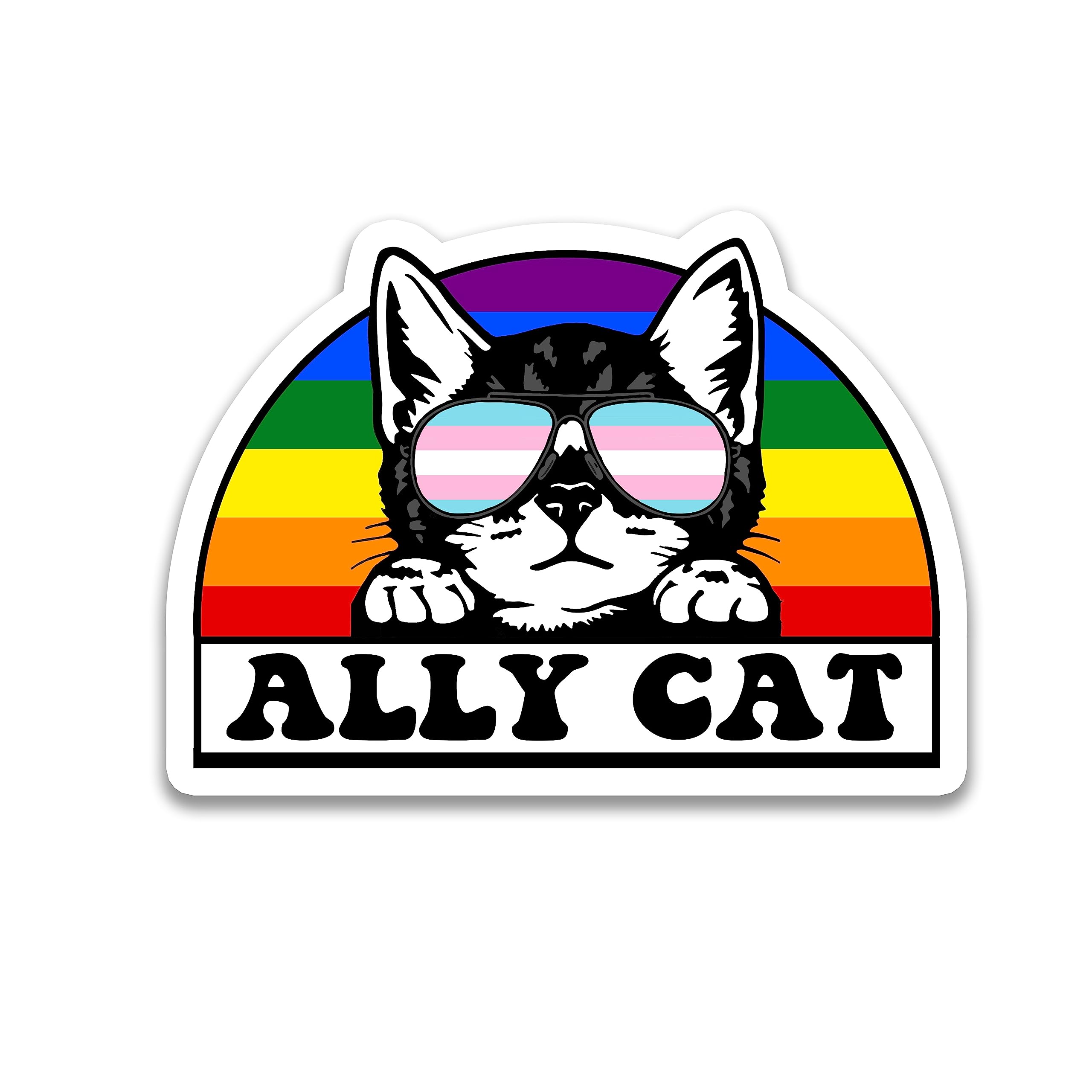 Ally Cat Stickers, Pride Ally Stickers, Trans Ally Stickers, Water Assitant Die-Cut Vinyl LDBTQ+ Decals for Laptop Phone Kindle Journal Water Bottles,