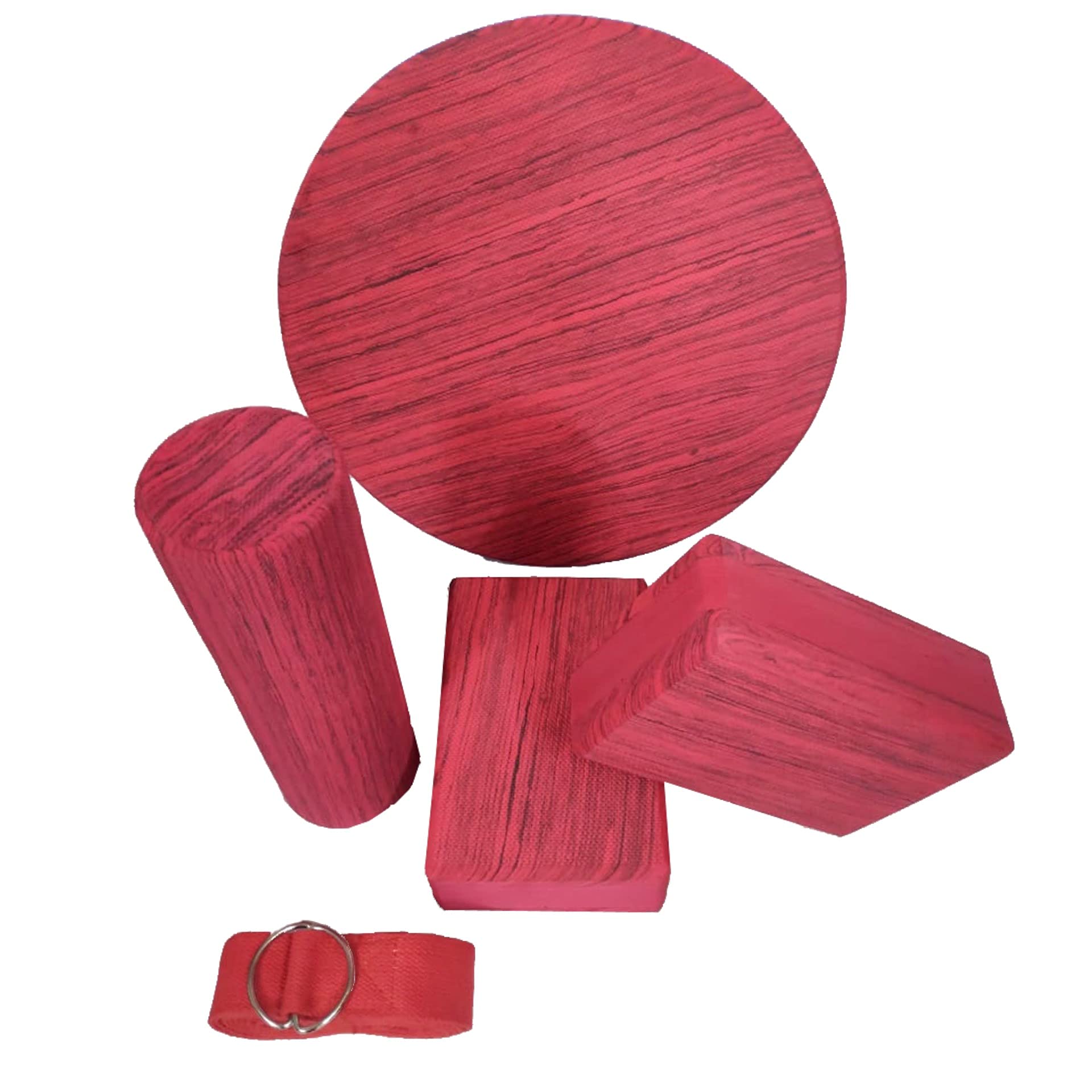 Yoga Store Wala Blocks with Belt & Seat/Foam Roller Set of 5 (Red)-image-5