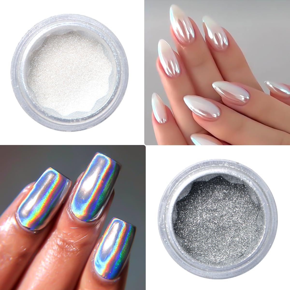Kit de polvo de uñas cromado y gel de uñas 3D, efecto espejo metálico, polvo cromado para arte de uñas, pigmento iridiscente holográfico de polvo de inmersión Aurora y gel de escultura de 4