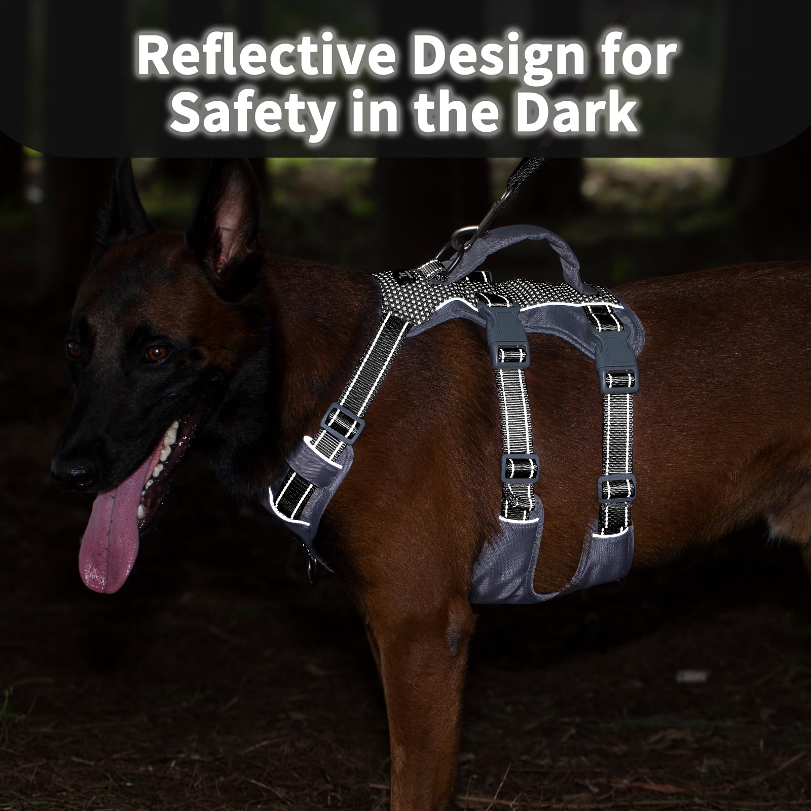 Huntboo Escape Proof Dog Harness Medium, Anti-Pull Dog Harness with Handle, Breathable, Adjustable, Reflective Dog Harnesses - Image 3