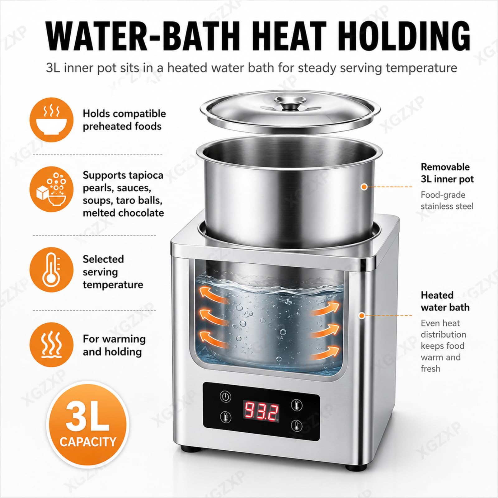 Garnek Izolacyjny Do Podgrzewania Tapioki Pearl Warmer, Garnek Izolacyjny Boba, 86-212 ℉, Cyfrowa Kontrola Temperatury, 3 L, Do Podgrzewania Zup, Sosów, Perełek Boba I Czekolady