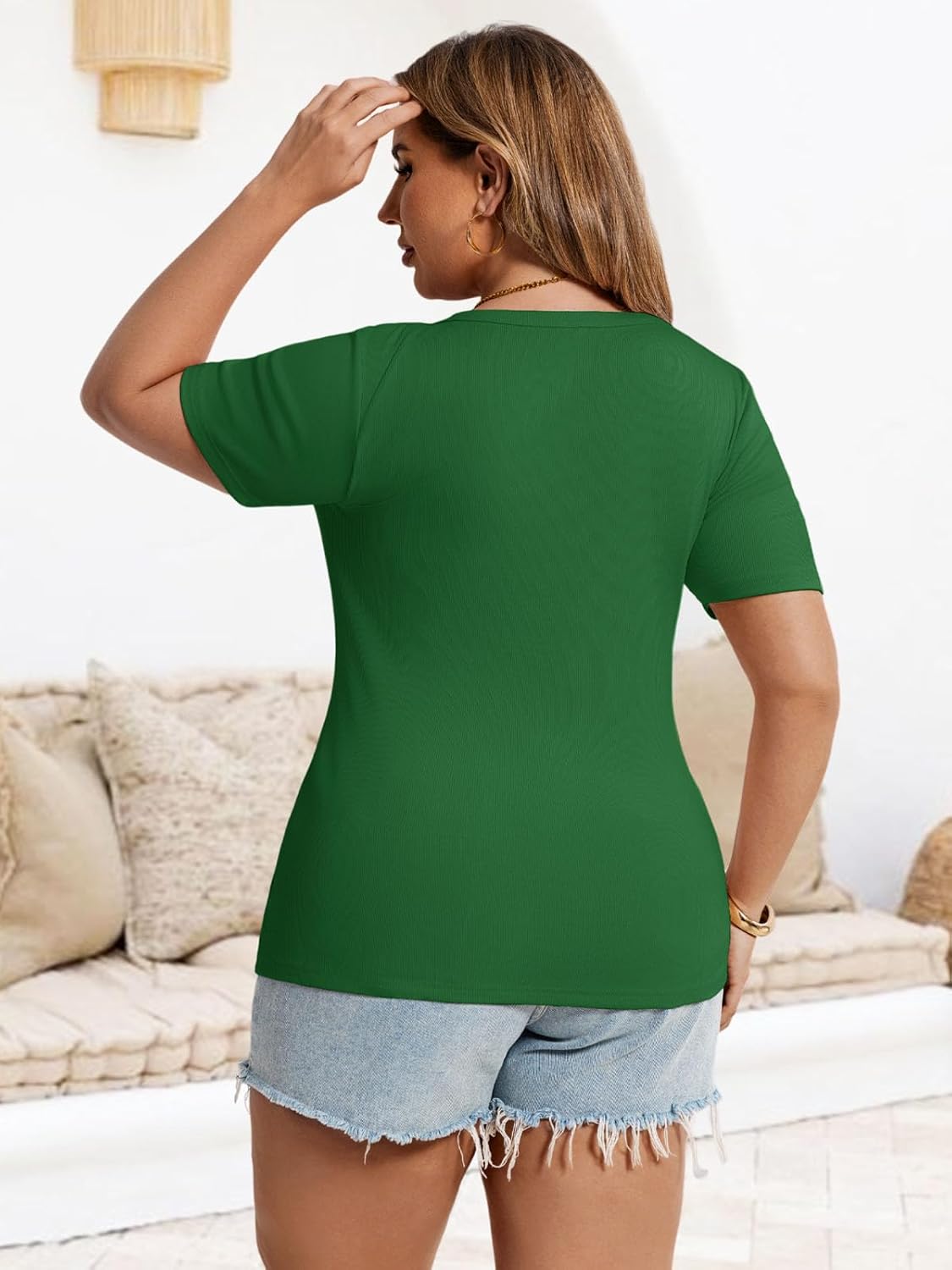 Chulianyouhuo Women's Plus Size Tops Short Sleeve Scoop Neck T Shirts Summer Ribbed Knit Basic Casual Tees Blouse - Image 3