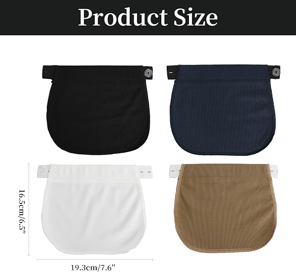 Confezione da 4 Prolunga Pantaloni Gravidanza per Donne Incinte | Allarga Pantaloni Regolabile | Estensione Bottoni per Jeans | Confortevole con Pannello Coprente (Bianco, Nero, Cachi, Blu) - 2