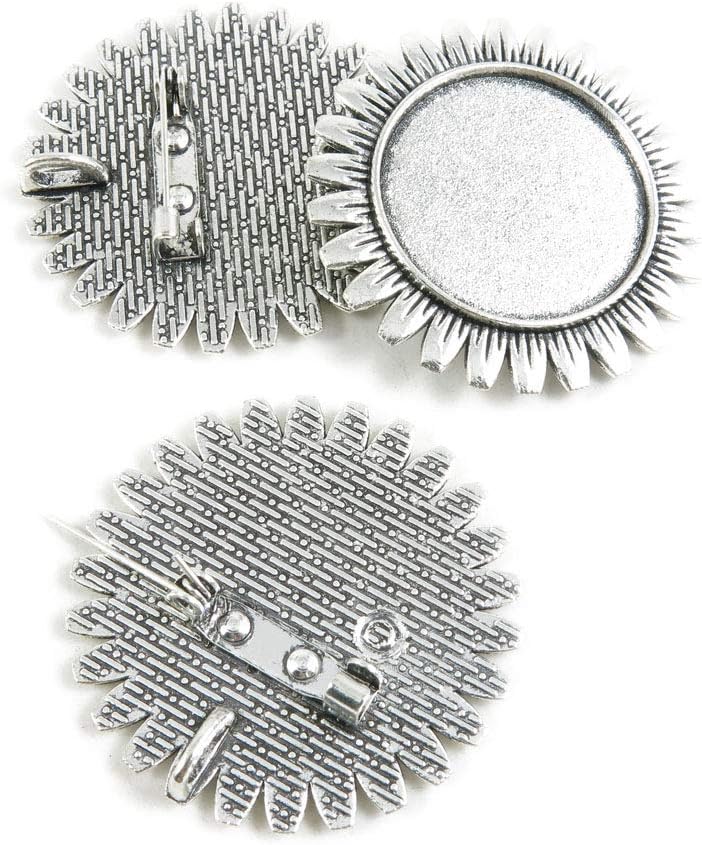 60 PCS Antique Silver Plated Jewelry Making Charms Supplies Crafting K2DJ7T Pinback Round Cabochon Base Brooch