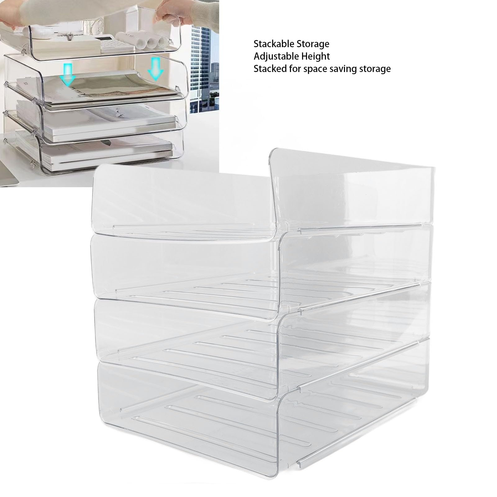 Schreibtisch-Briefablage-Set, 4 Schichten, verdickt, transparent, multifunktional, stapelbar, A4-Papierablage, Organizer für Zuhause