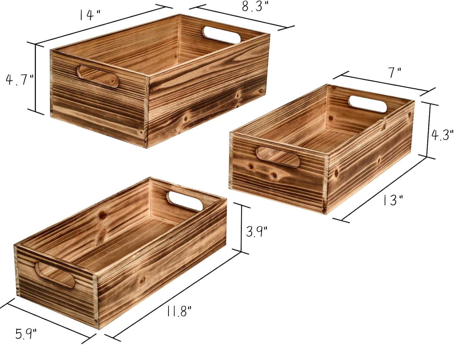 Set of 3 Wooden Boxes for Storage Small Crates for Display and Organizing, Farmhouse Style Storage Boxes for Crafts, Decor, Home Pantry and Living Room