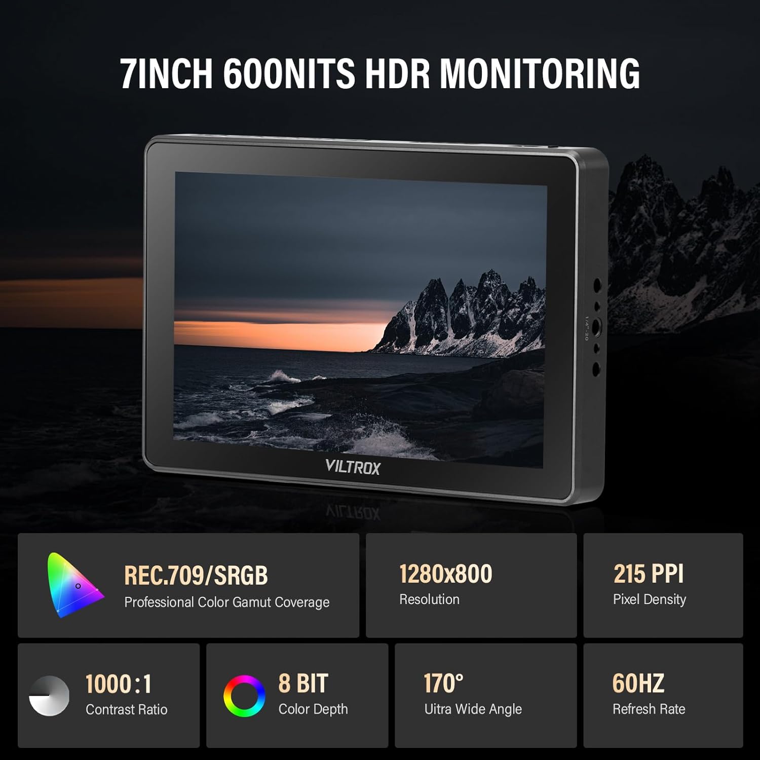 VILTROX DC-L2 7" Camera Field Monitor, HDMI 3G-SDI Input/Output, 1280x800 4K 30Hz DSLR Video External Touchscreen with 3D LUT, Waveform, False Color, Sunshade Hood, Battery for Sony Canon Nikon Fuji