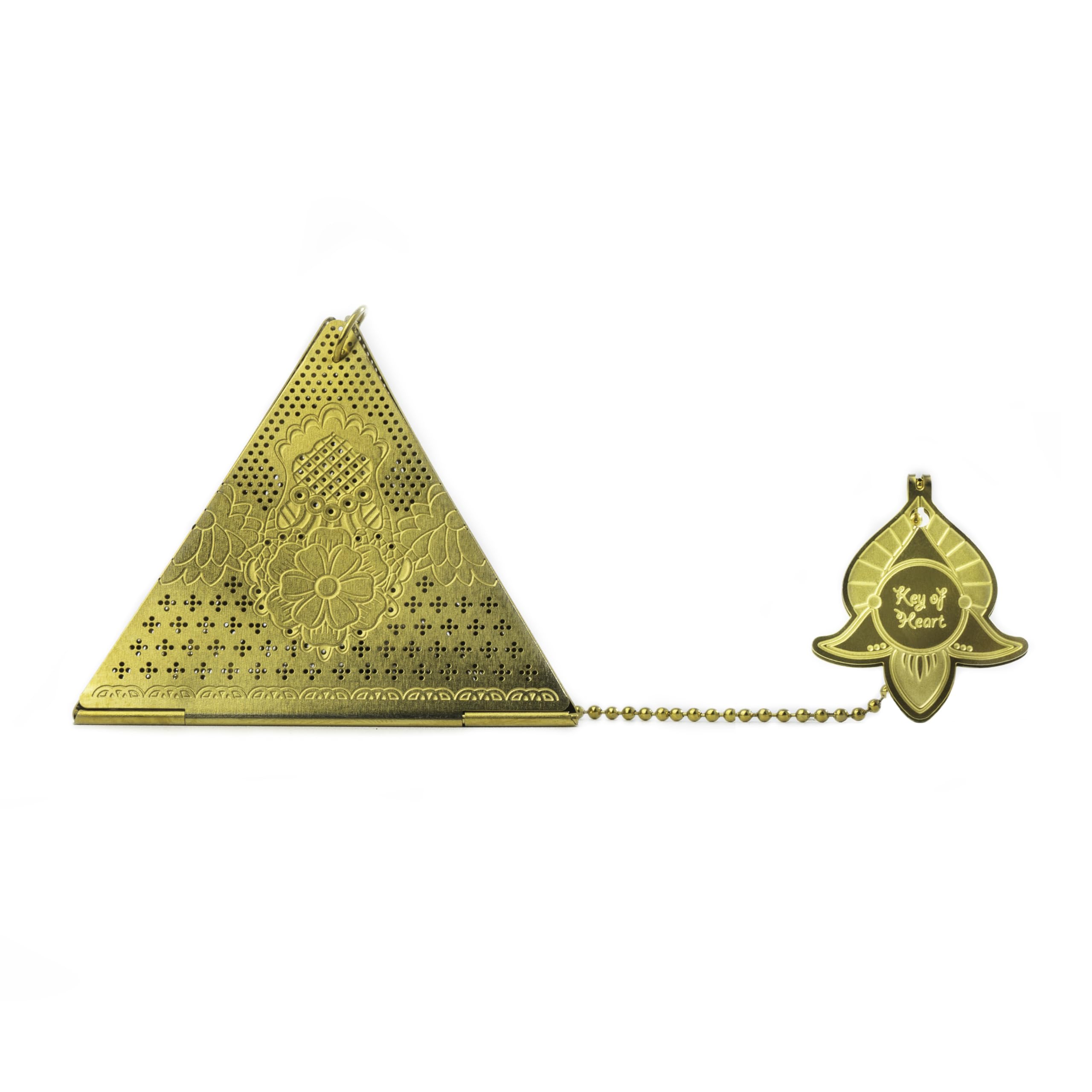 Loose Leaf Tea Steeper Tea Infuser For Loose Leaf Tea Ball Tea Strainers For Loose Tea Unique Pyramid Triangle Tea Infuser Stainless Steel Loose Leaf Tea Ball Infuser (Key of Heart - Gold)
