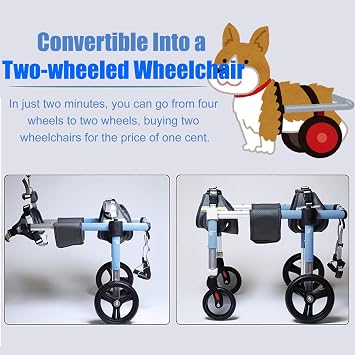 Adjustable Cat Dog Wheelchair 4 Wheels can Become 2 Wheel, Xs to XXL Pet Leg Support Brace for Sprain/Acl Injury/Arthritis, Mobility Devices(Blue,M)