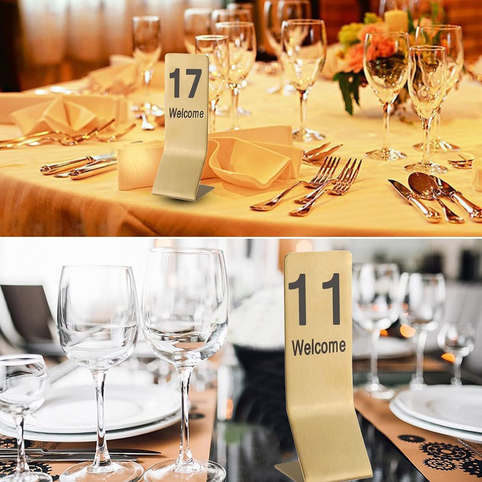 Números de pedido de mesa de acero inoxidable, pantalla vertical dorada para restaurantes, señalización múltiple, duradera y elegante para coordinación de eventos