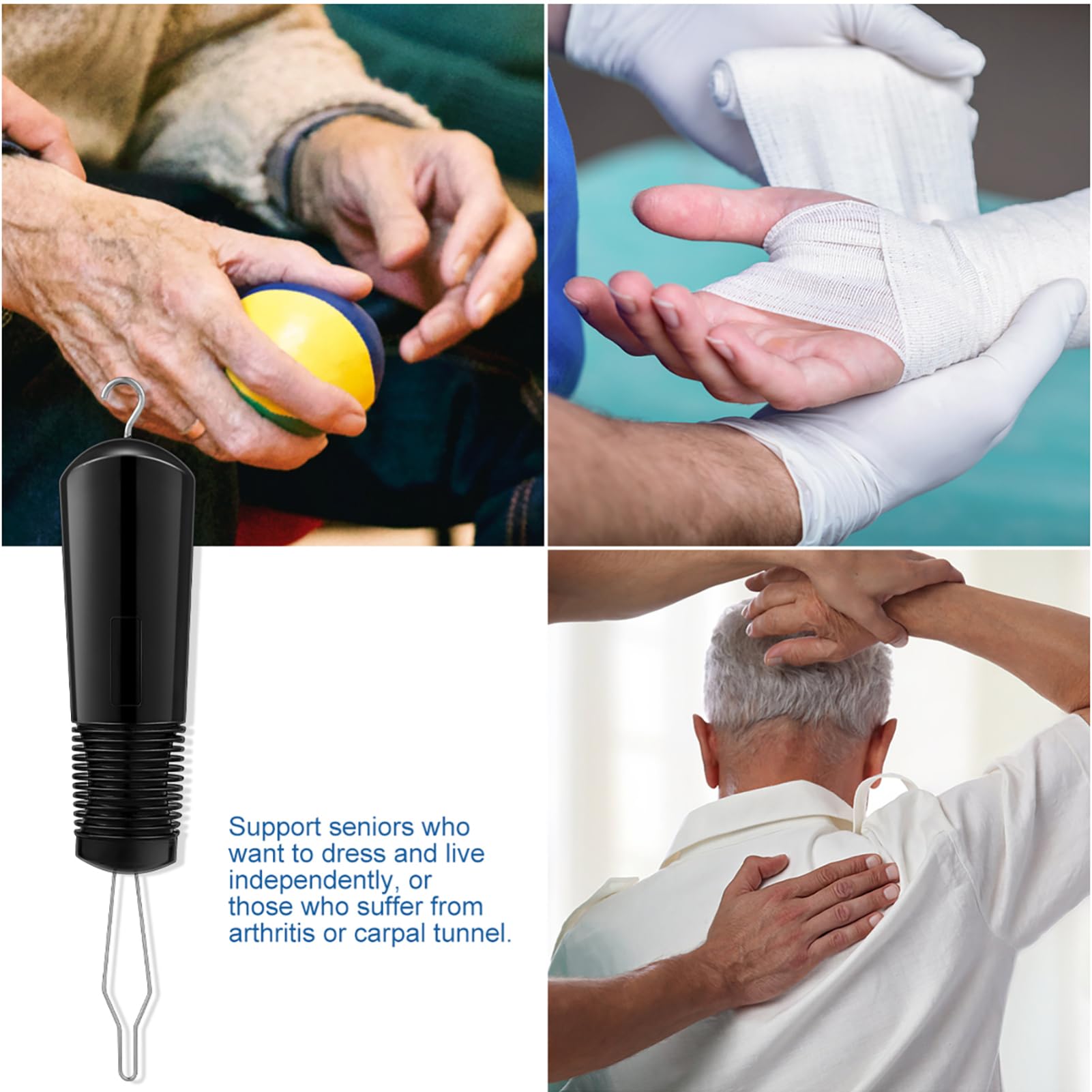 Knopfhaken 3 Stück mit Edelstahl und Kunststoff Schwarz Geeignet für Knöpfe und Reißverschlüsse an Kleidung Einfache Bedienung für Menschen mit Arthritis und Eingeschränkter