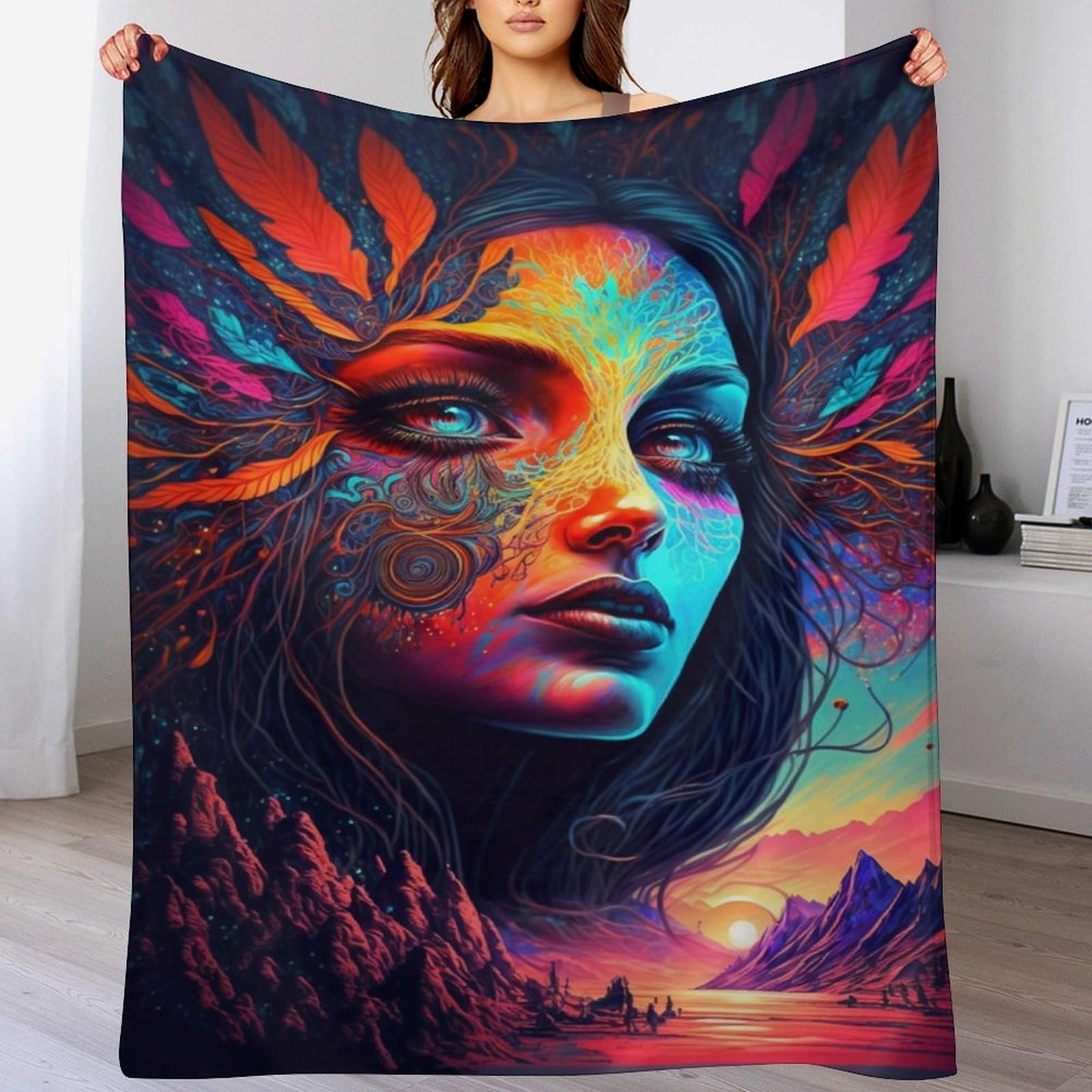 Couverture polaire psychédélique 130x150cm idée cadeau design et douce