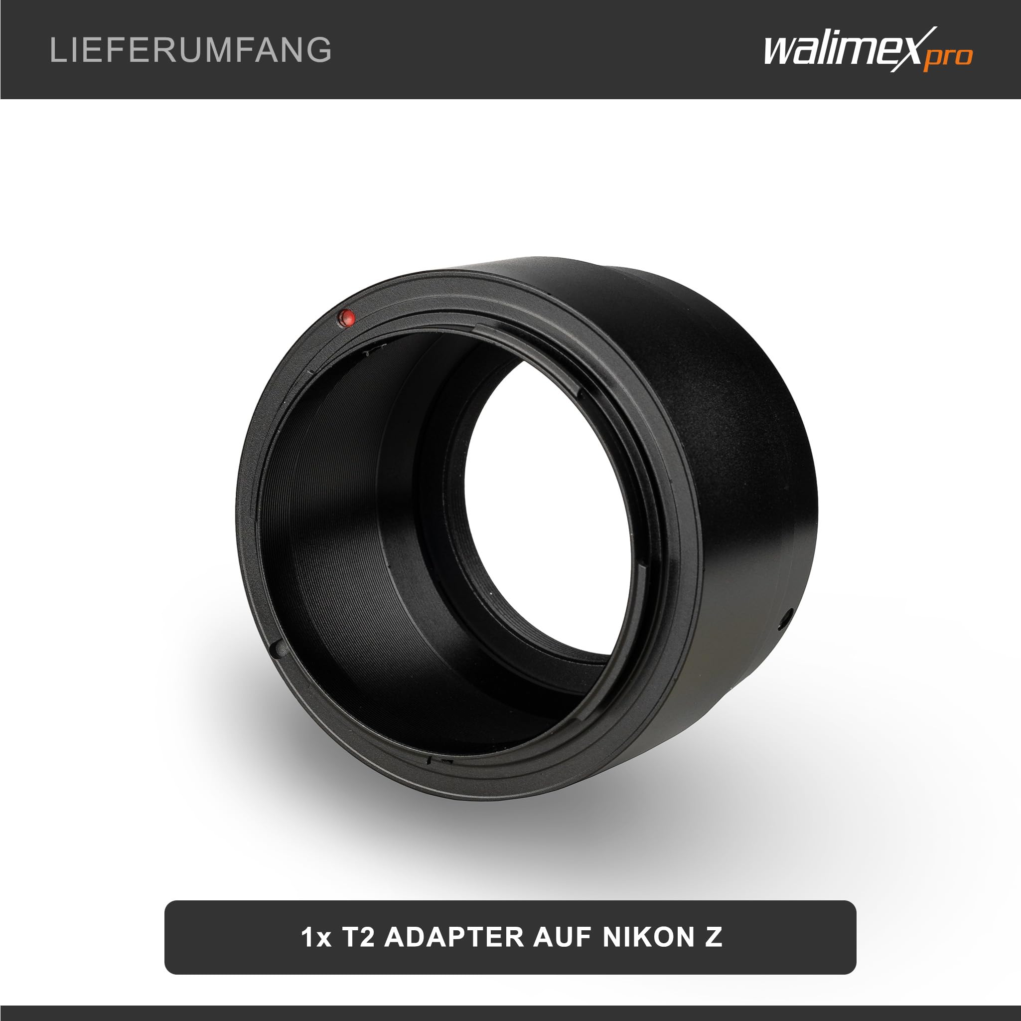 Walimex pro Adattatore T2 per Nikon Z – Anello adattatore con messa a fuoco manuale, facile da usare, anello di collegamento per obiettivo compatibile con Nikon Z6, Nikon Z7, Nikon Z50, Nikon Z5,