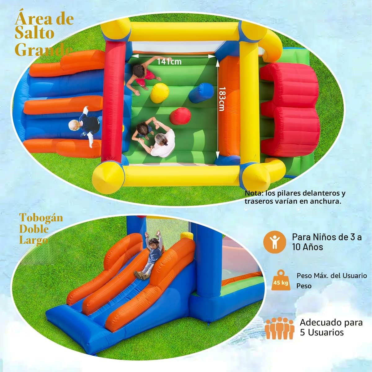 Castillo Hinchable COSTWAY 2 En 1 Con Tobogán Y Zona De Salto – 346x259x220 Cm Para Fiestas En Jardín O Interior (Soplador No Incluido)