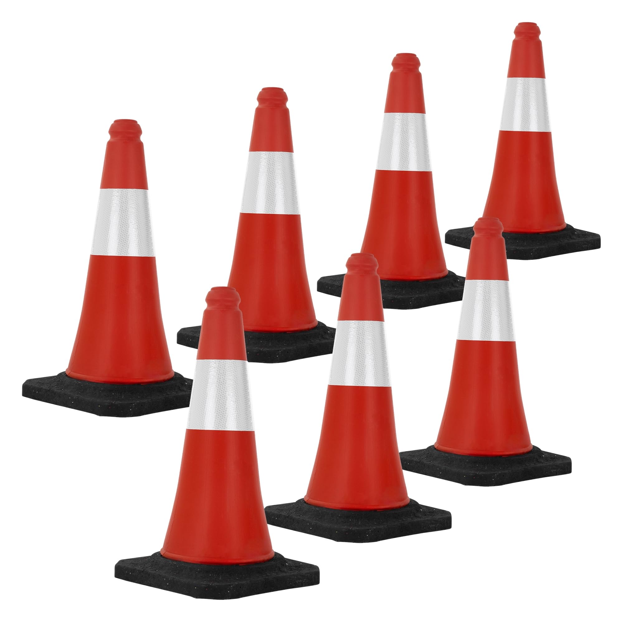 ECD Germany 7X Cône Signalisation Pylône, 51 cm, PVC, Rouge/Blanc, Triangle de Circulation, Base Lourde, Marqueur Attention Sécurité, Portable, avec 2 Bandes Réfléchissantes, Avertissement de Parking