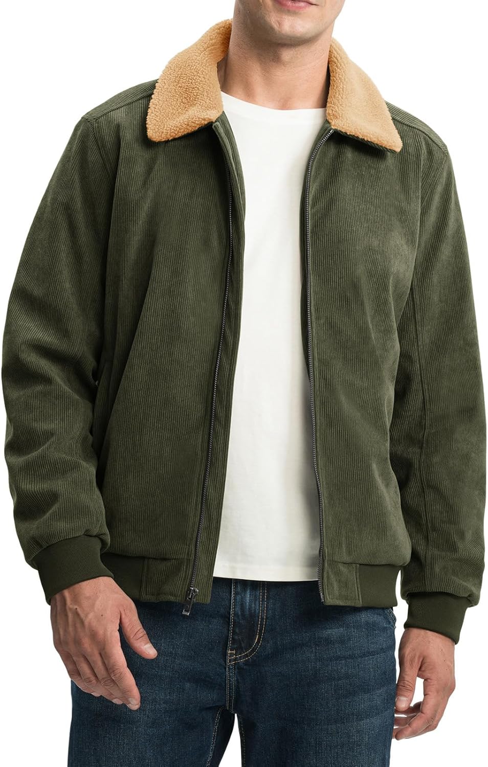 Rdruko Men's Winter Jacket Sherpa Lined Corduroy Fleece Jacket Thick Warm Turn-Down Collar Full Zip Coat - Image 3