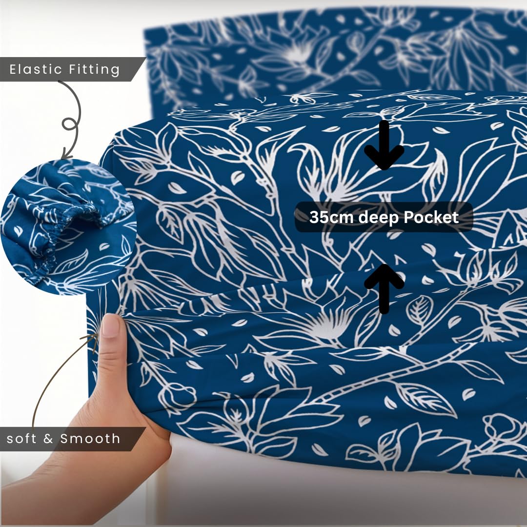 EverSoft Bedding 1PCS Floral Fitted Sheet Single Size Extra Deep 35cm Pocket Soft Breathable Printed Mattress Cover - Image 3