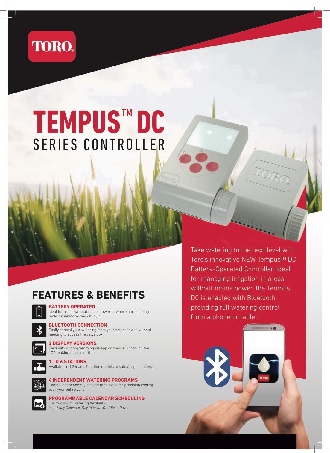 TORO TEMP-1-DC Programmatore Tempus WP a Batteria, 1 Stazione, con Bluetooth, Nero