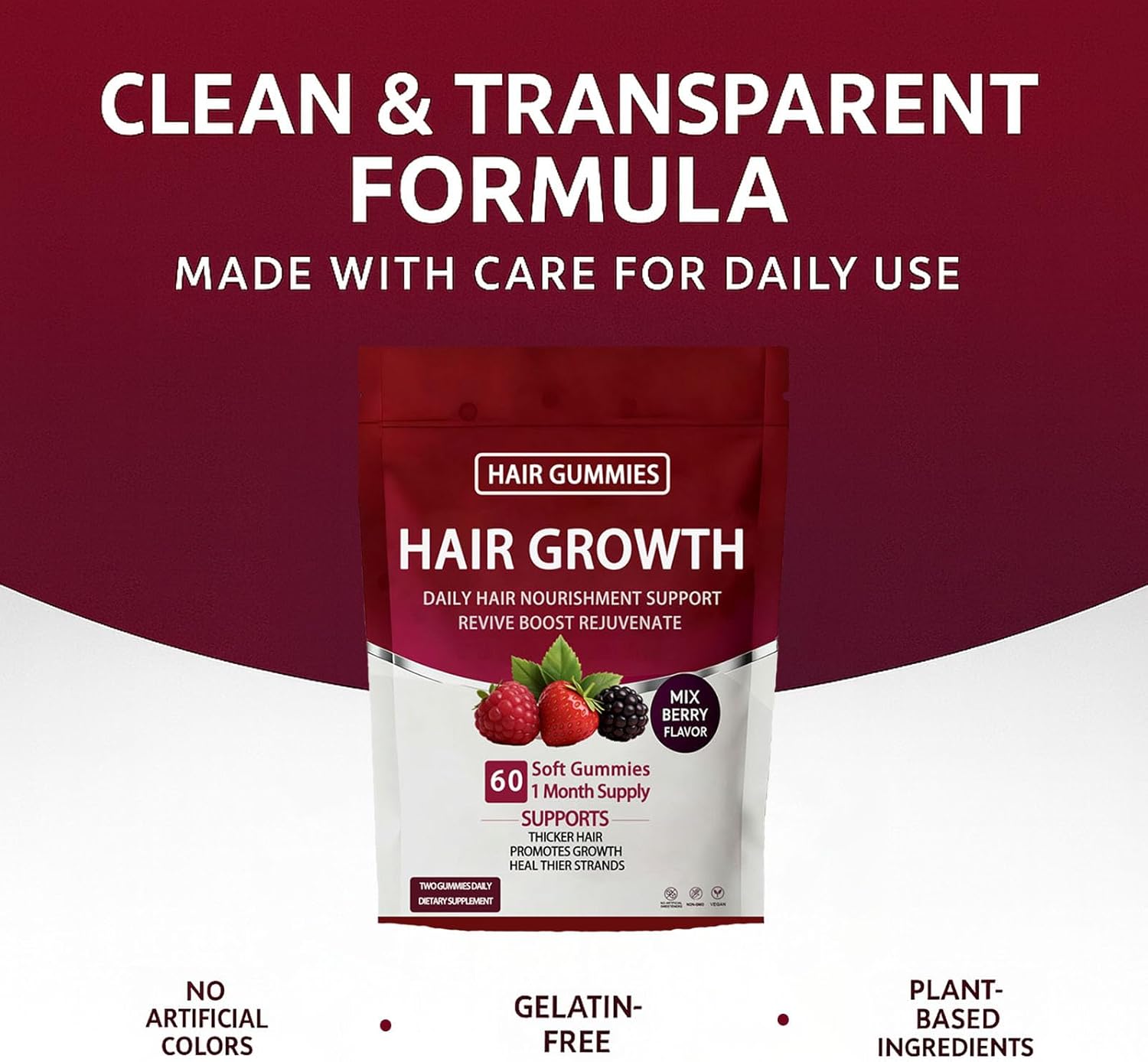 Vivikig Lumin Hair Growth Gummies – Daily Hair Nourishment with Biotin, Collagen & Botanical Extracts – Supports Thicker, Stronger & Healthier-Looking Hair – Mixed Berry Flavor, 60 Gummies (1)