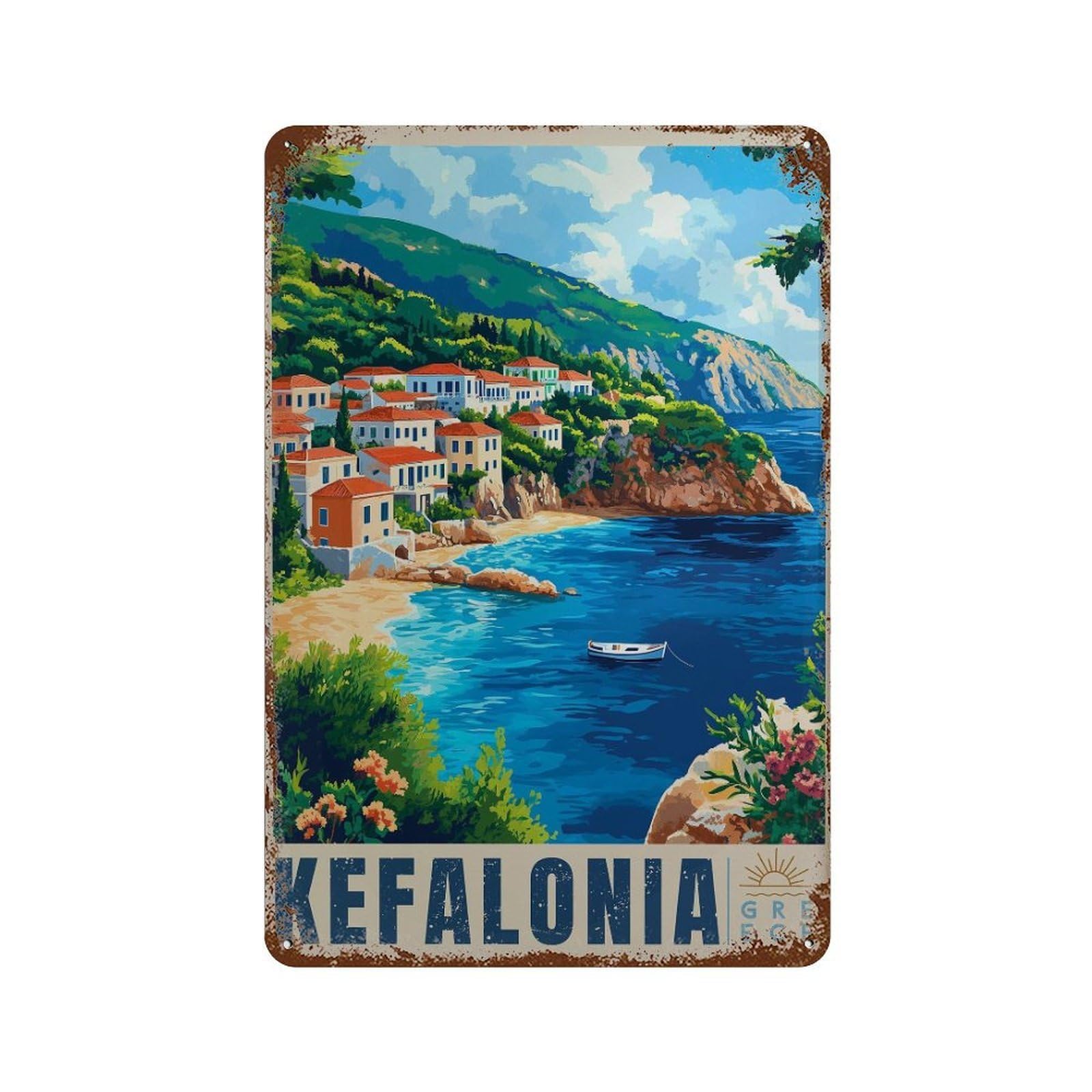 xiaoxiaoshen Kefalonia Island Travel Greece Coastal Wall Decor Art Metal Tin Poster Modern Home Decor Art Home Bar Shop Decorations Vintage Sign 30x20cm