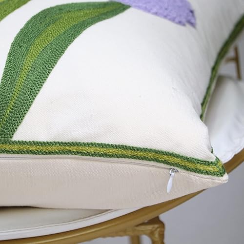 Miniatura 7 de Paquete de 2 fundas de almohada decorativas bordadas de 18 x 18 pulgadas, fundas de almohada florales de granja para sala de estar, sofá o cama