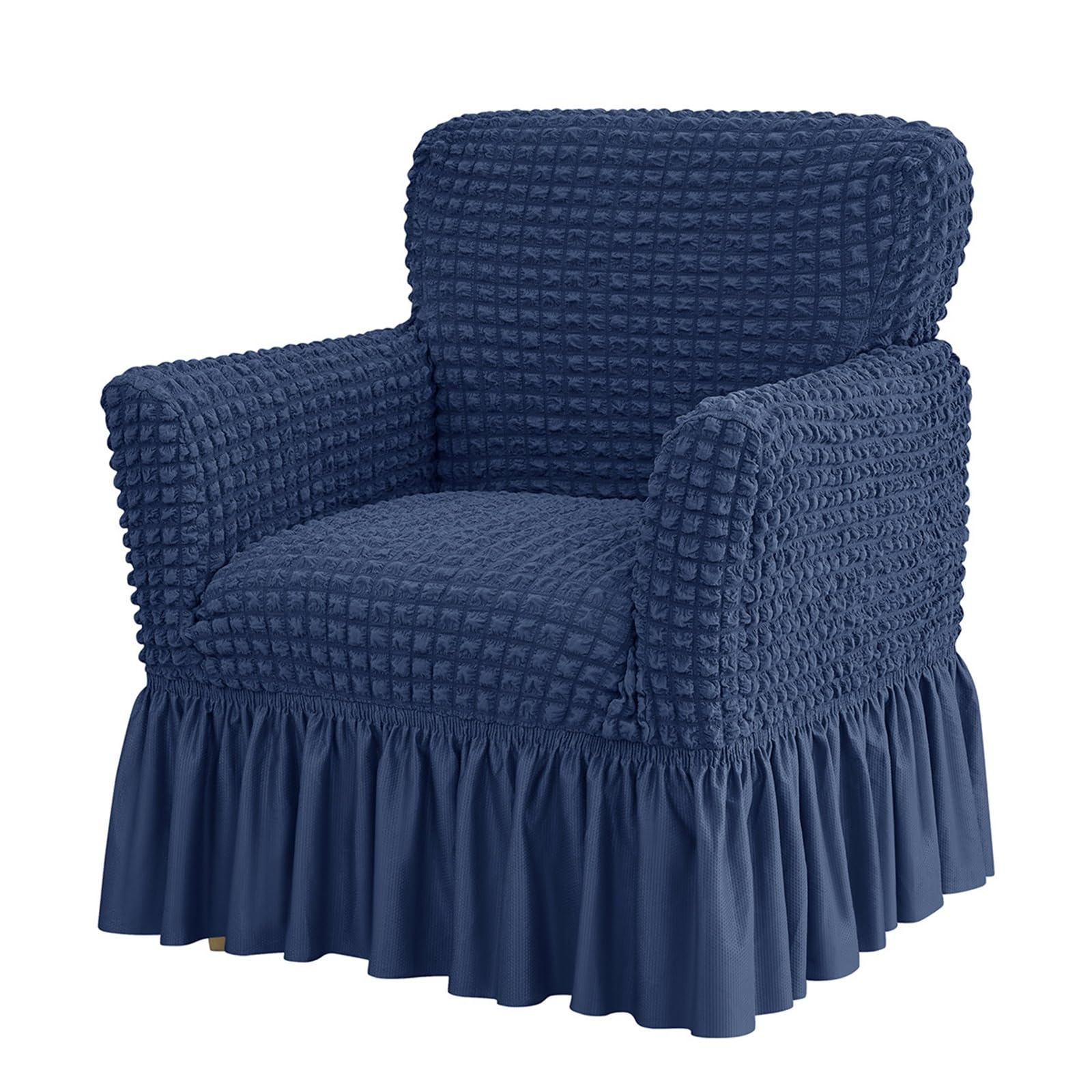 PBTMCD Solid Stretch Wing Chair Cover Seersucker Armchair Slipcover With Skirt High Elastic Spandex(7#)