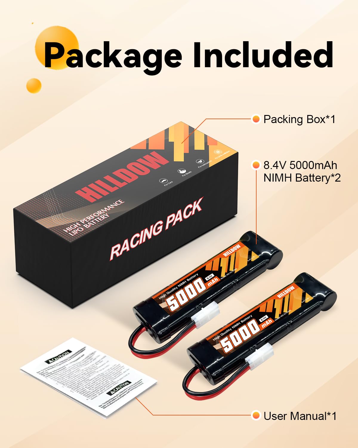 Hilldow Batería NiMH de 5000 mAh 8.4 V con conector TMY RC para coche, camión, tanque, avión, helicóptero (paquete de 2)