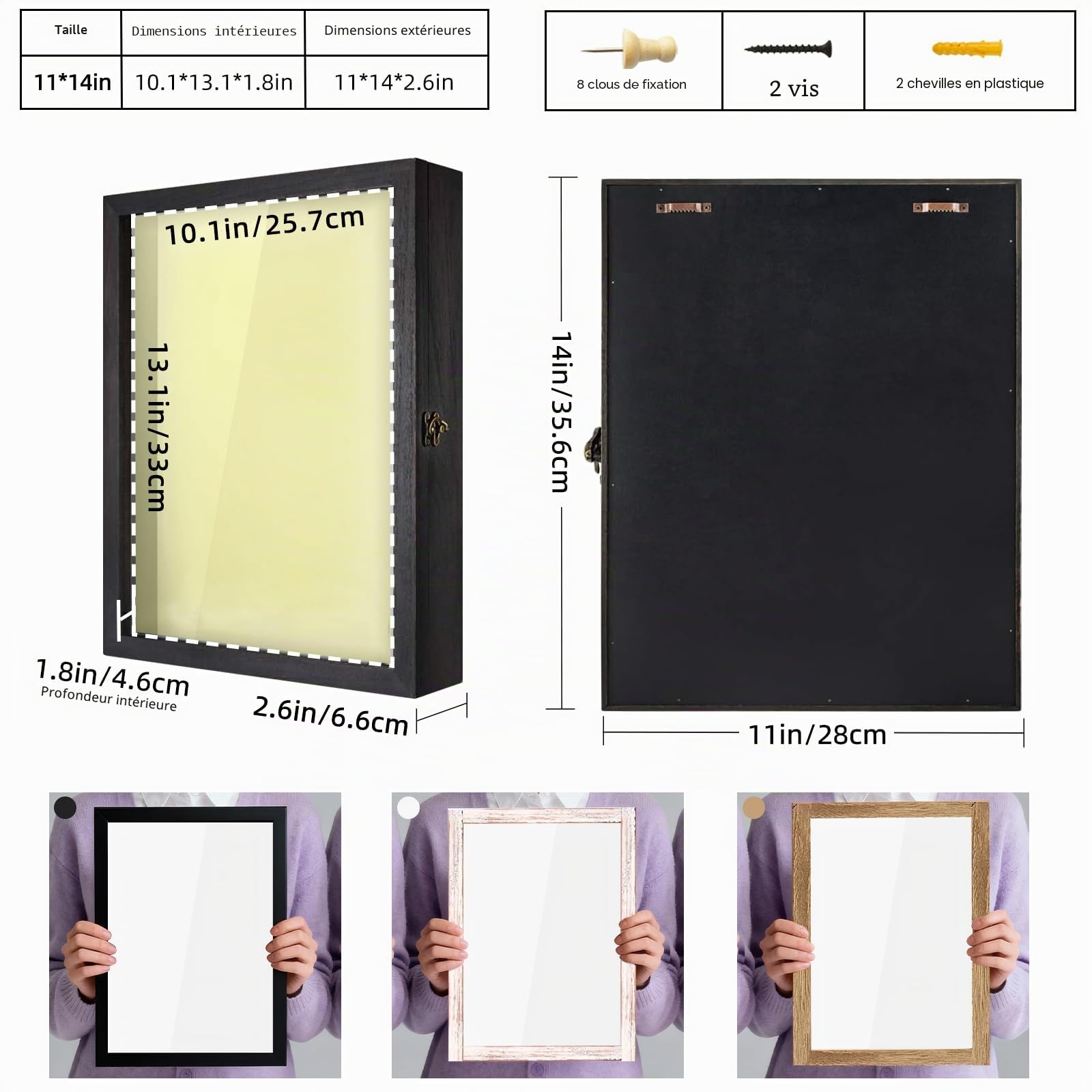 TJ.MOREE Fleurs Boîte d'ombre Présentoir 35 x 28cm Grand Cadre Shadowbox avec Porte Fenêtre en Verre Mariage Bouquet Médailles Photos Boîte à Mémoire pour Souvenirs - Noir Rustique
