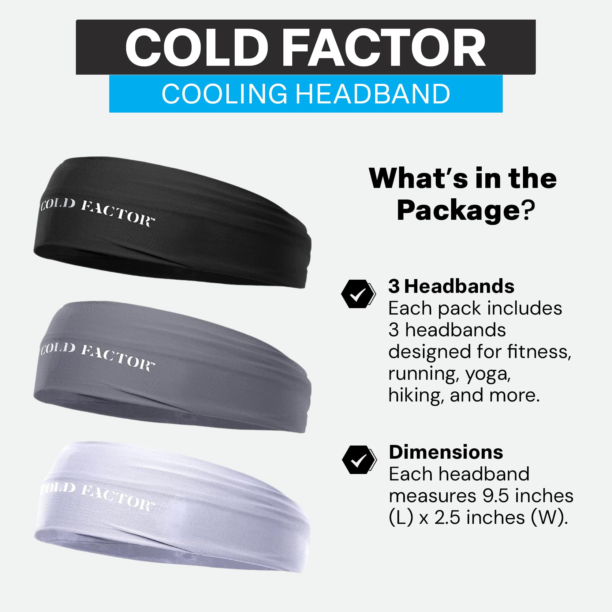 COLD FACTOR kühlendes Stirnband für Damen und Herren, LSF 50+, fortschrittlicher Verdunstungskomfort, sofort kühlendes Schweißband für Outdoor-Sport, Fitness, Yoga, Wandern, Laufen und Workouts