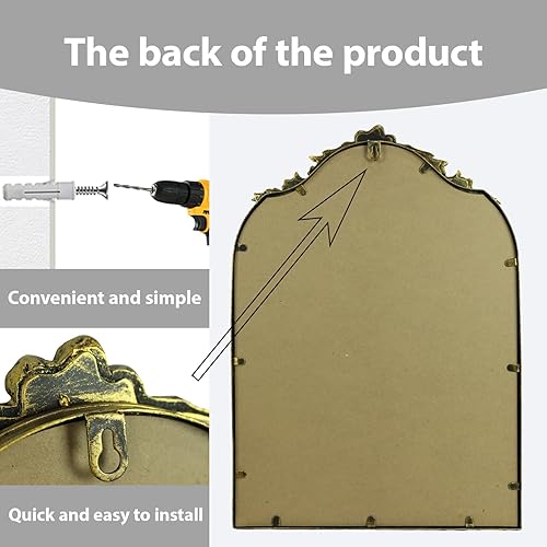 Miniatura 4 de Espejo retro estilo palacio, espejo de arco retro francés antiguo, adecuado para baño, sala de estar, dormitorio, chimenea, pasillo, se puede