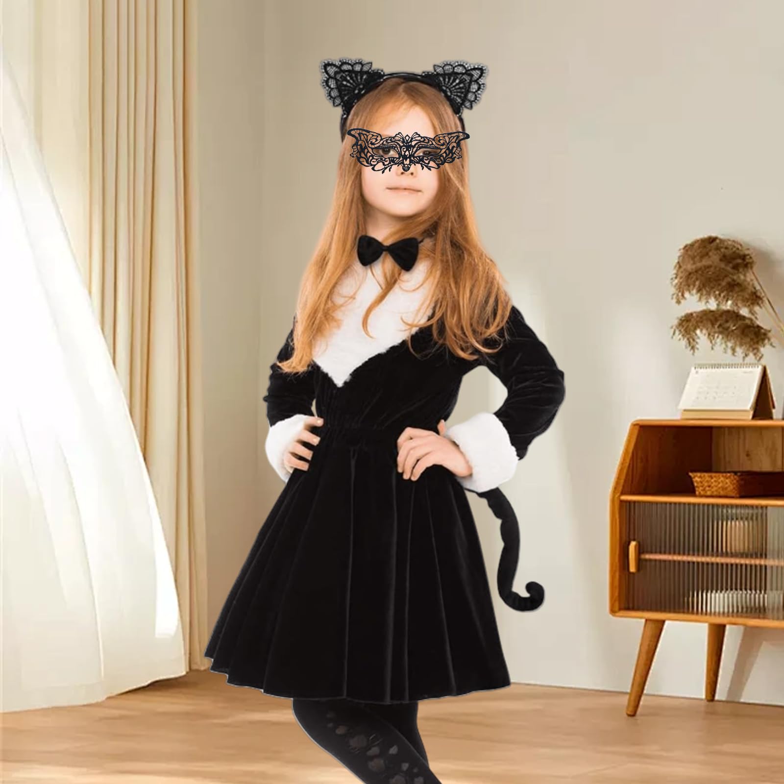 GWAWG Halloween Cat Ears Costumes, Cat Woman Costume, Makeup Party Lace Cats Ears Headband - Image 4
