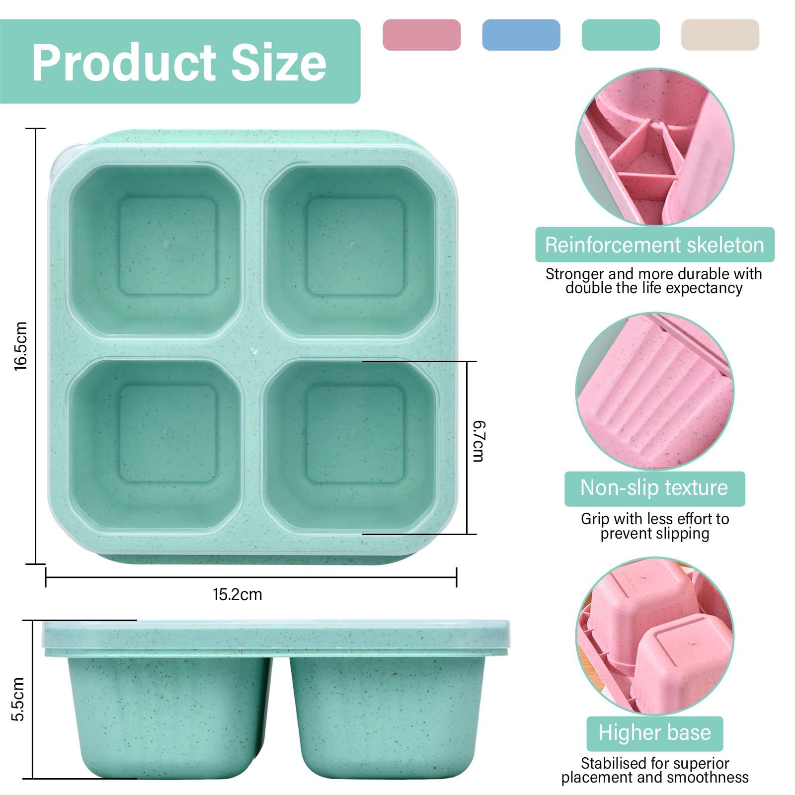 LATERN 10 Contenitori Per Alimenti 4 Scomparti: Pratiche Lunch Box Impilabili Per Scuola E Lavoro - 4