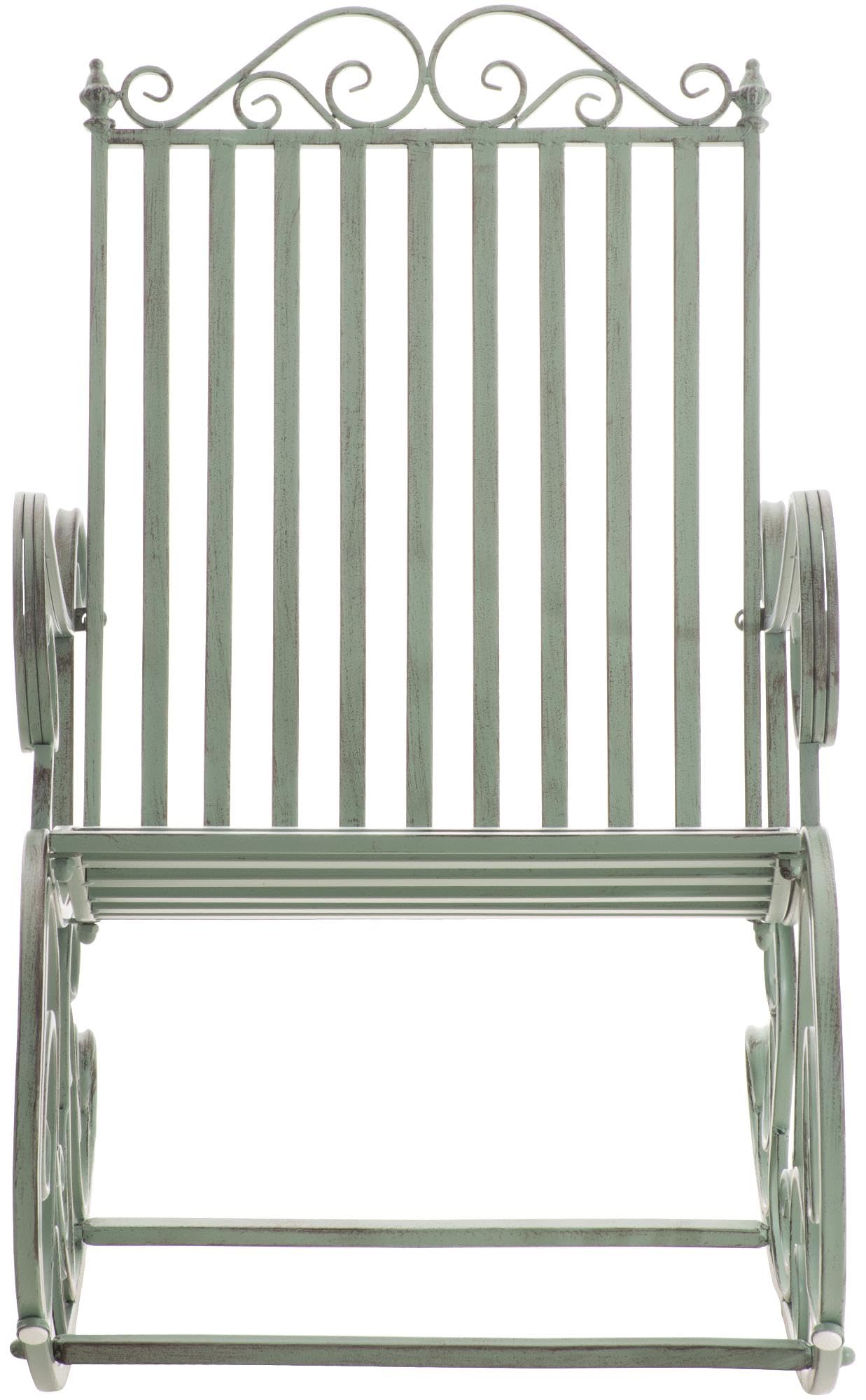 CLP Schaukelstuhl Relaxstuhl Smilla, wetterfest für Garten, Metallgestell, ergonomisch, Landhausstil, Outdoor Sessel, Farbe:antik-grün