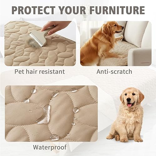 Vista 2 de Ameritex Pet Bed Cover Dog Bed Blanket for Sofa and Furniture Waterproof New Pattern Design (68x82 Inch, Beige)