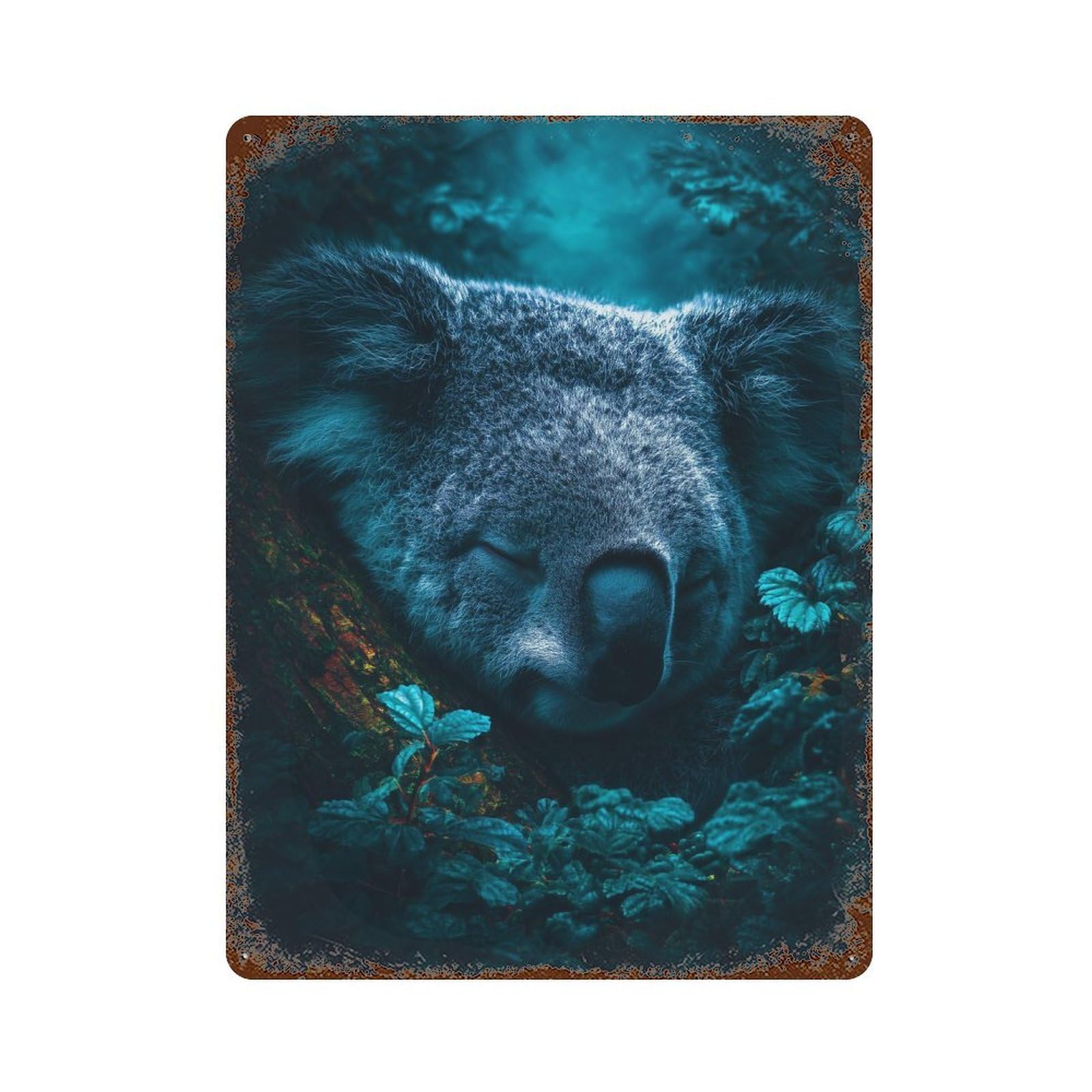 Sleeping Koala in Rainforest 15.7"x11.8" Vintage Rust Metal Sign, Classic Wall Plaque for Pub, Kitchen And Man Cave Decor