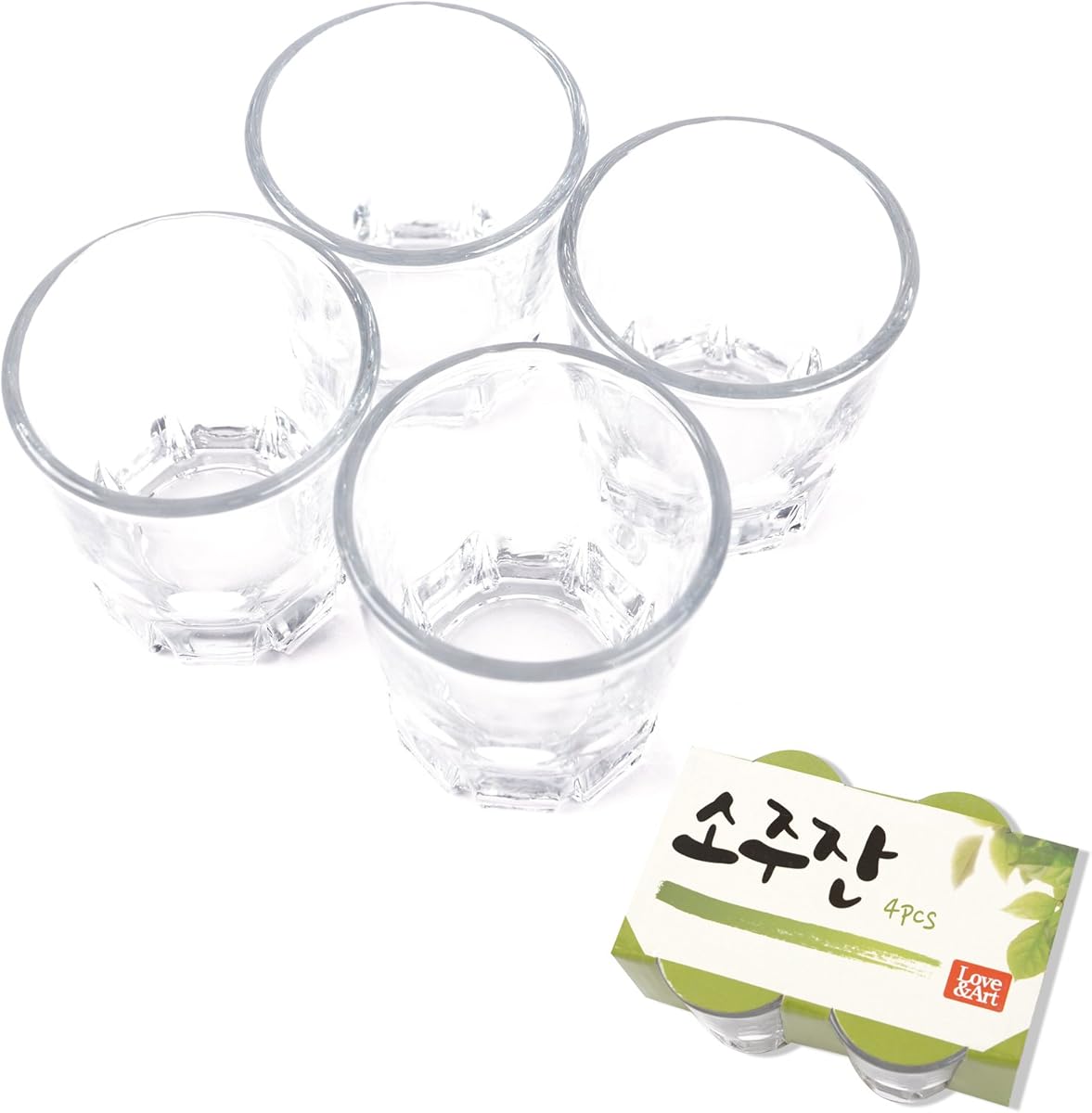 Amazon.com | Love is Art Korean Soju Shot Glasses, Set of 4, Whiskey, Tequila and Liqueurs, Dishwasher Safe, Clear Glass, 50ml: Shot Glasses