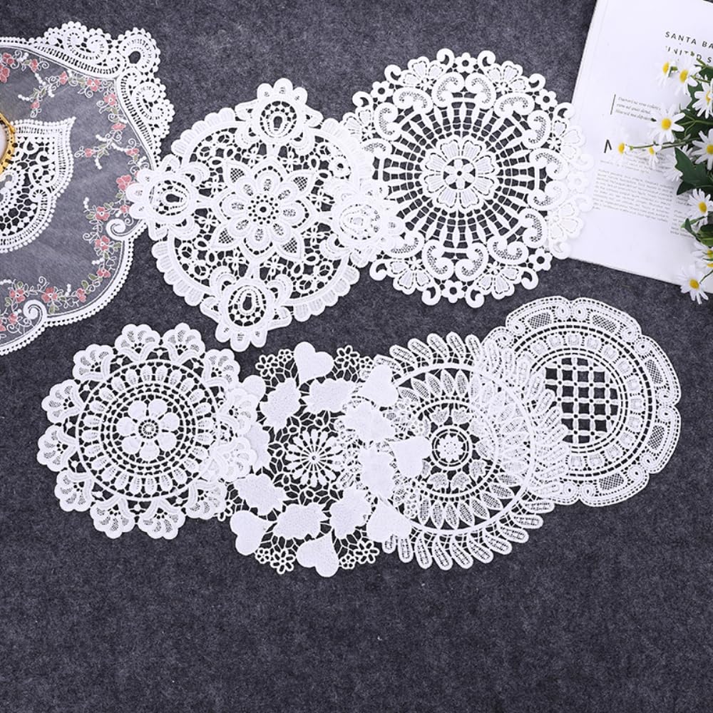 Lot De 6 Sets De Table Ronds Brodés En Dentelle, Au Crochet, Faits à La Main, Sets De Table, Décoration De Table, Tailles Mixtes, Blanc