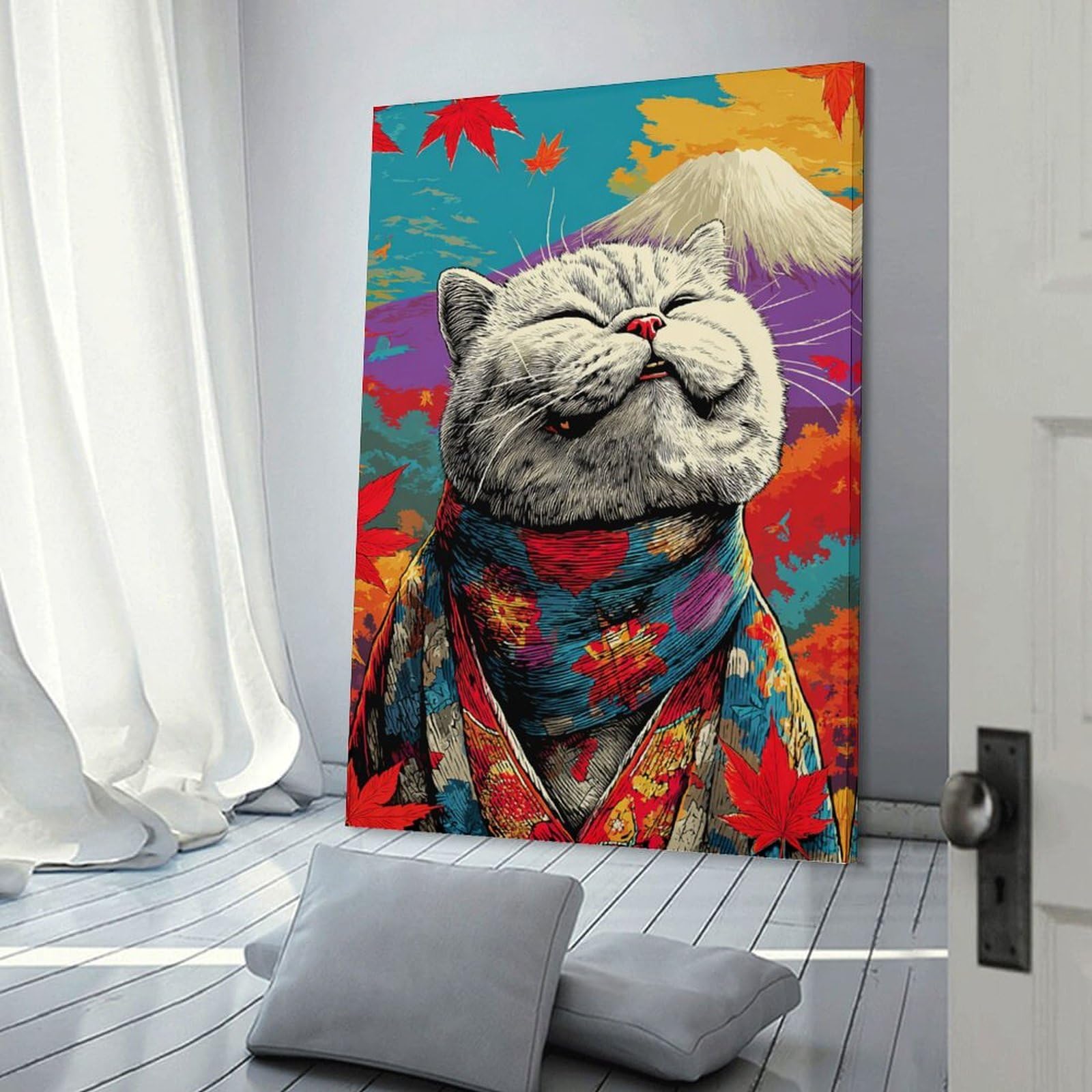 Junmoney Frame-Autumnal Cat In Traditional Attire Autumnal Cat In Traditional Attire Canvas Wall Decor, 24X36inch(60X90cm), For Home Walls, Creative Rooms Or Shared Spaces, Stylish Home Artwork For Focal Walls
